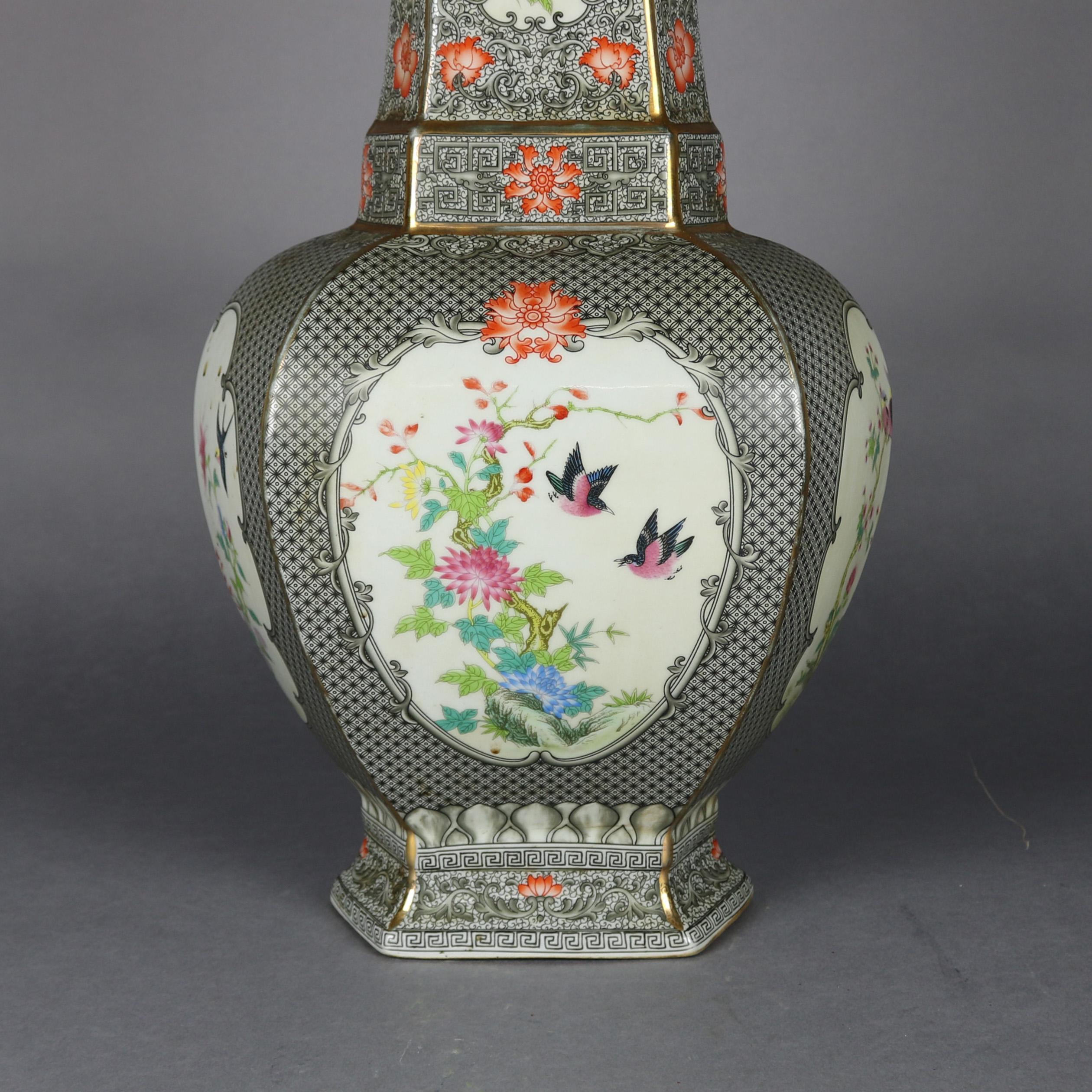 Antique Oversized Chinese Export Hand Painted Porcelain Vase, 19th Century 1