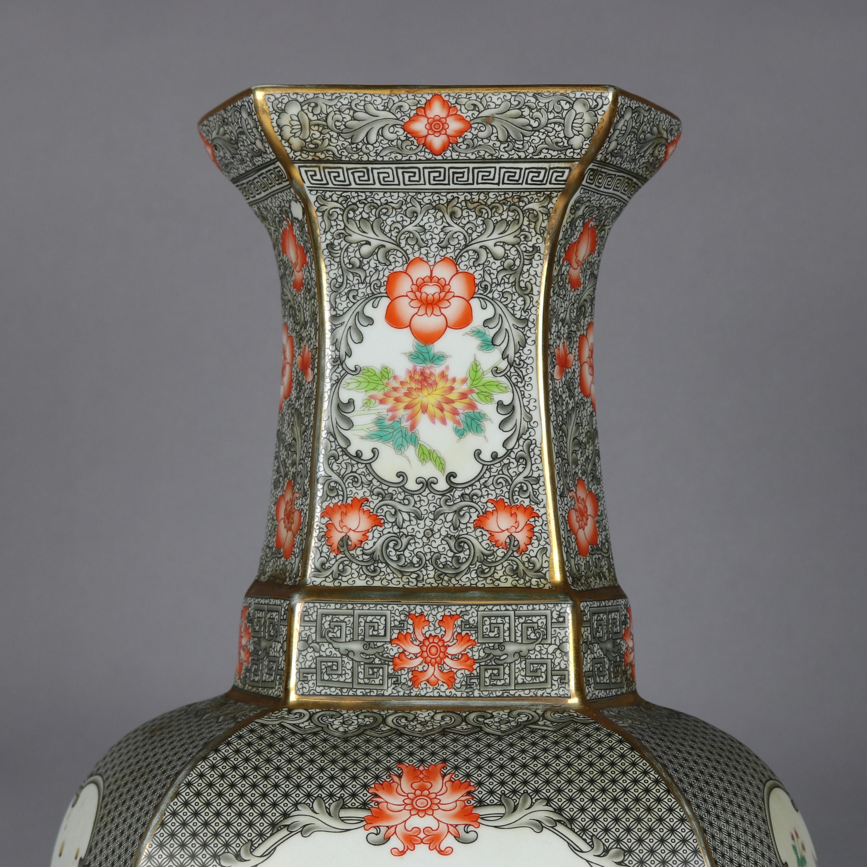 Antique Oversized Chinese Export Hand Painted Porcelain Vase, 19th Century 2