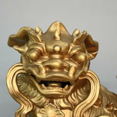 Antique Oversized Chinese Qing Dynasty Gilt Porcelain Foo Dog, 19th Century