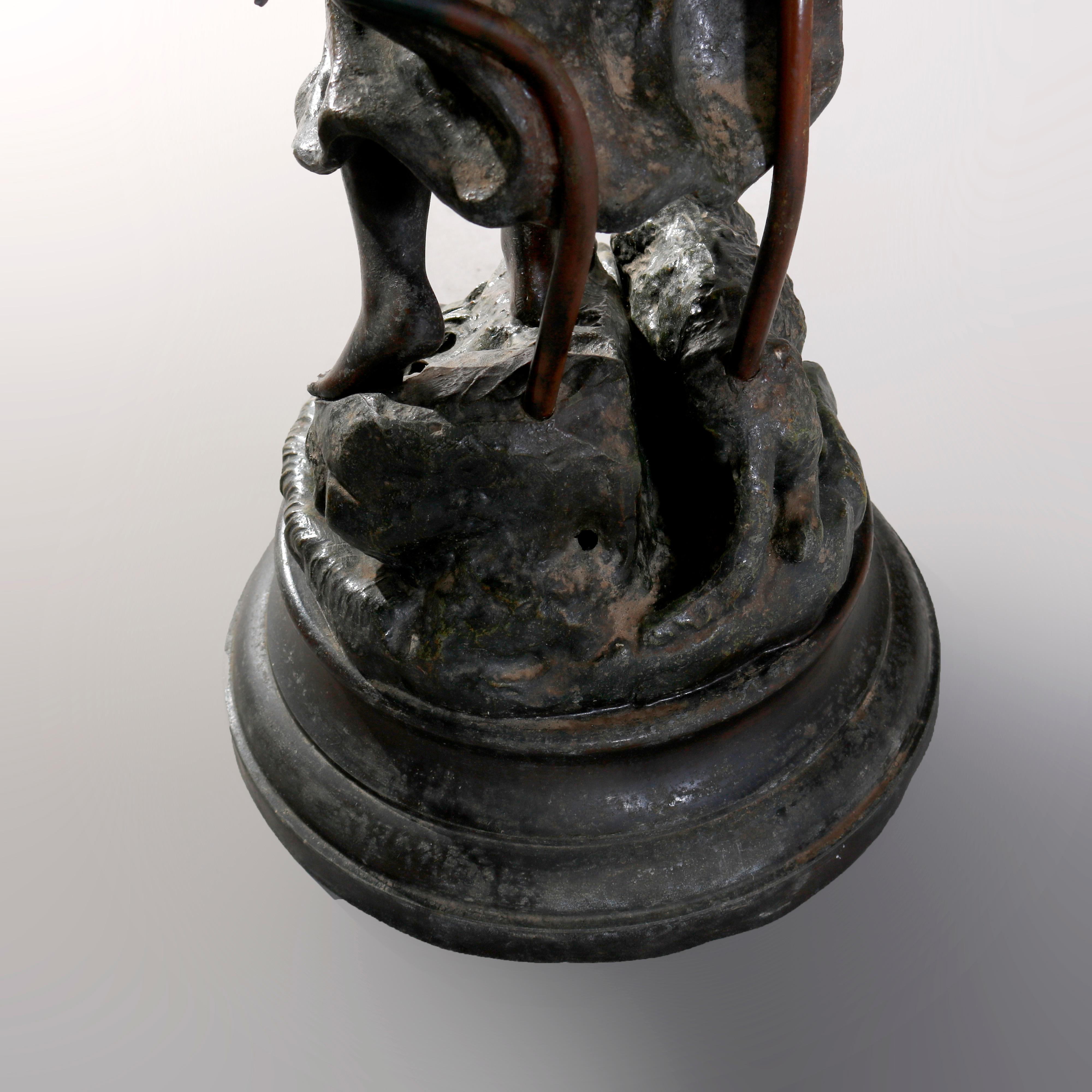 Antique Oversized Classical Bronzed Figural Newel Post Lamp, circa 1900 10