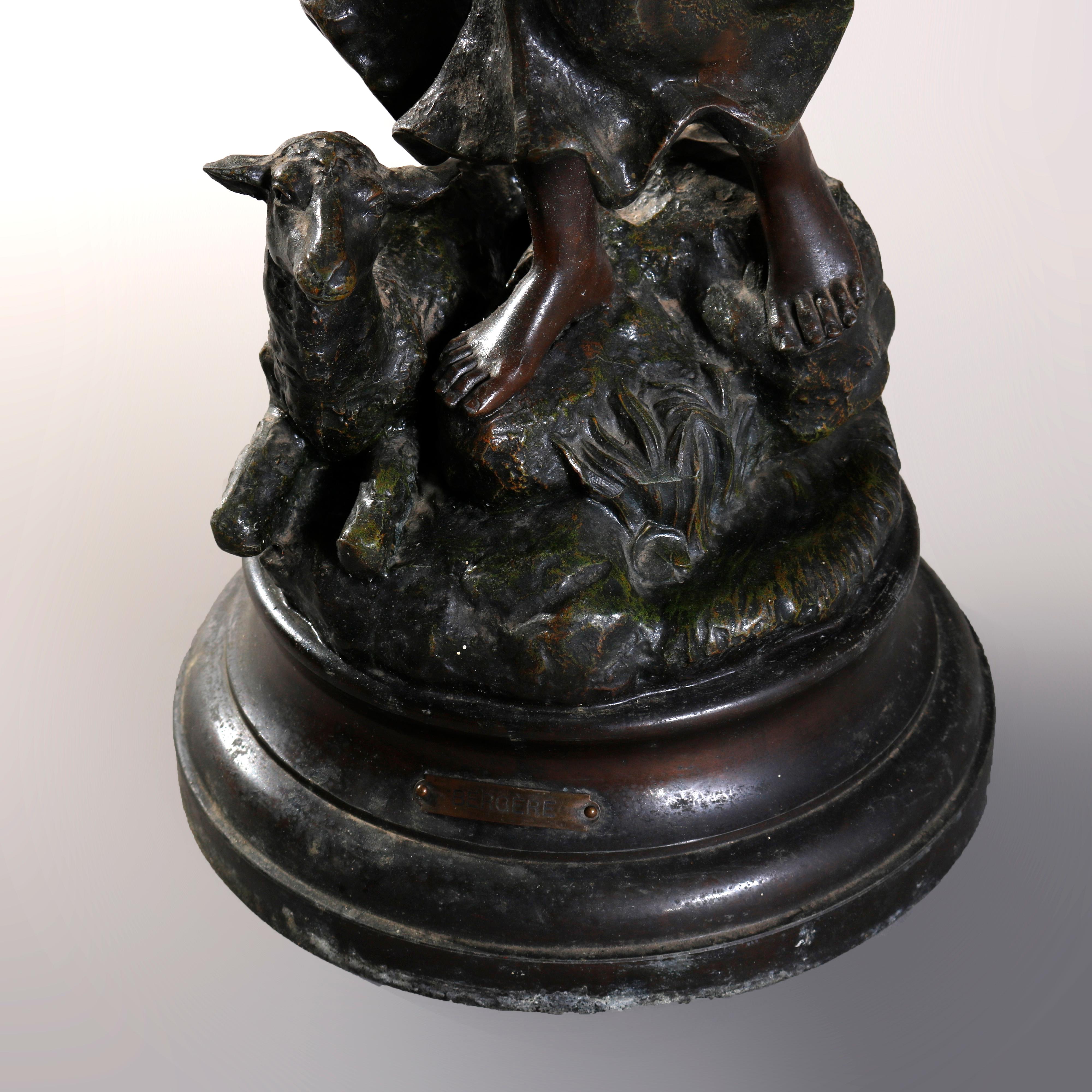 Antique Oversized Classical Bronzed Figural Newel Post Lamp, circa 1900 11