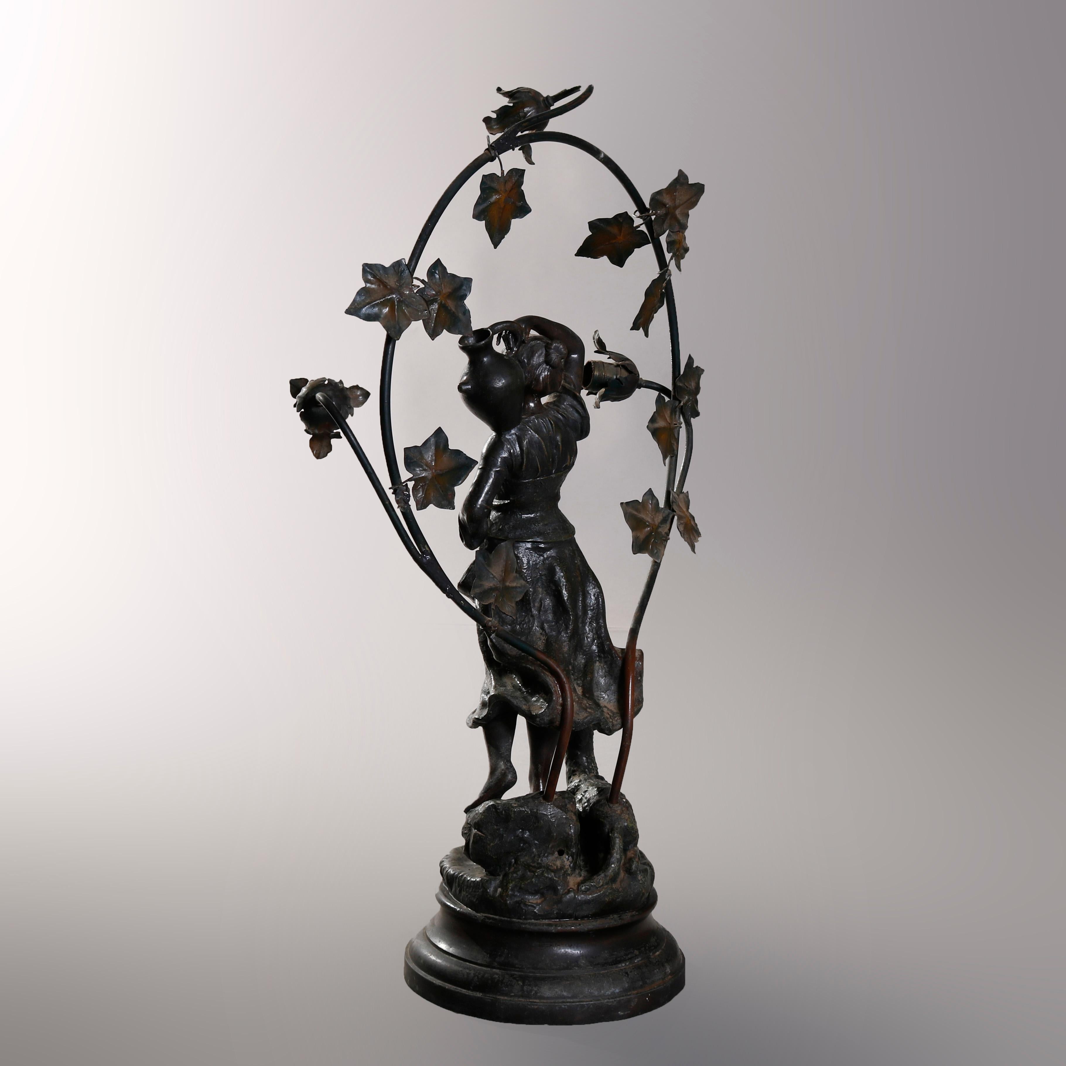 Cast Antique Oversized Classical Bronzed Figural Newel Post Lamp, circa 1900