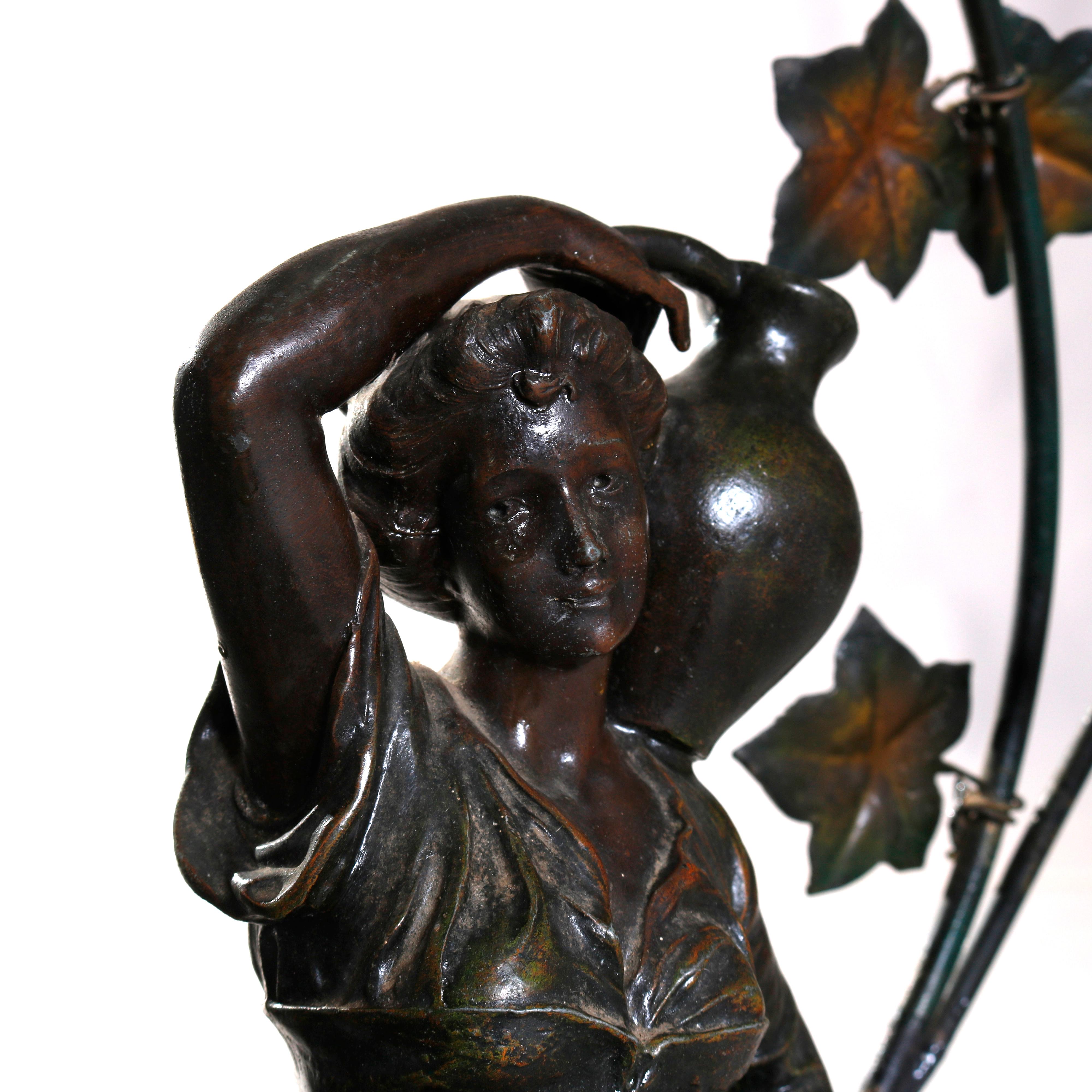 Antique Oversized Classical Bronzed Figural Newel Post Lamp, circa 1900 In Good Condition In Big Flats, NY