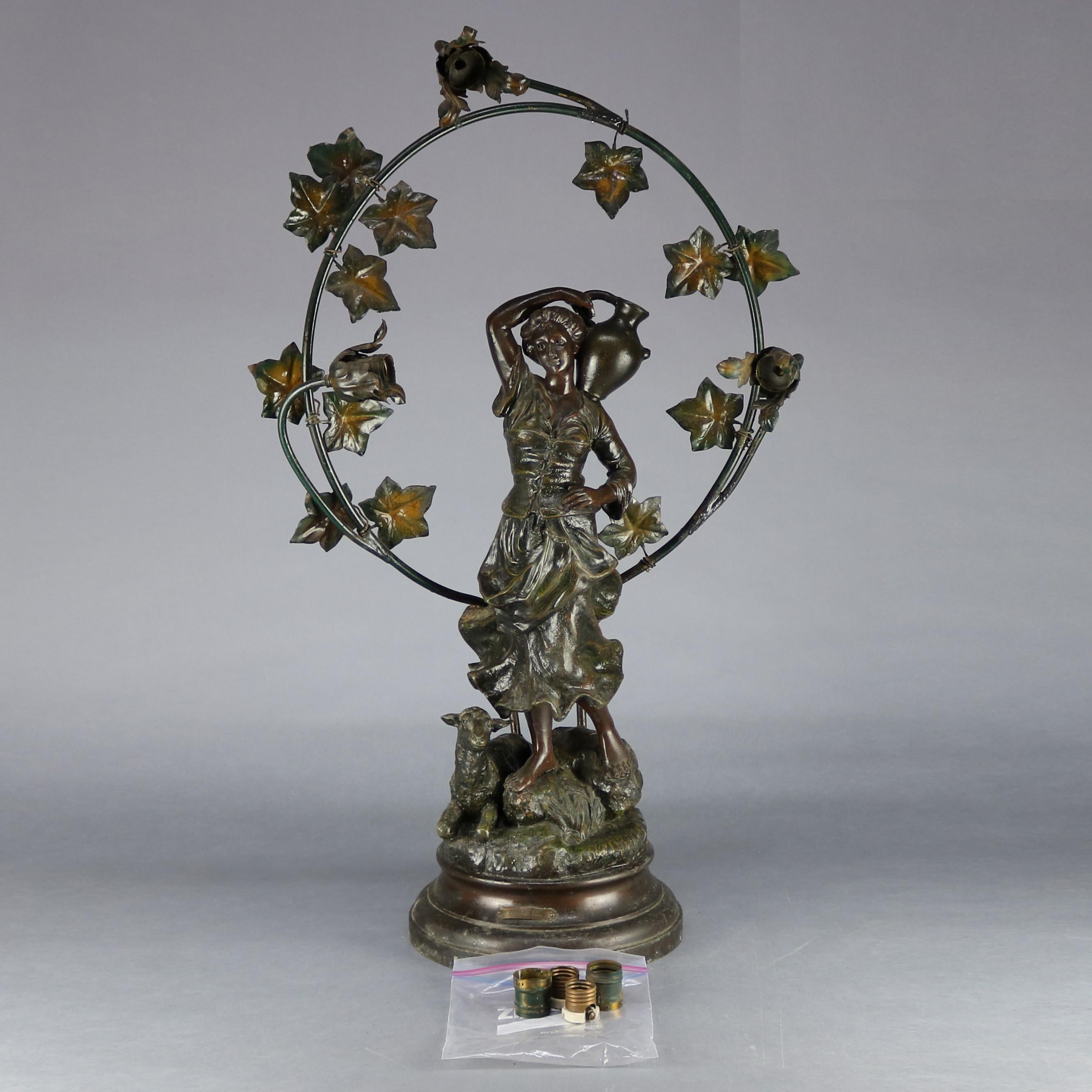 20th Century Antique Oversized Classical Bronzed Figural Newel Post Lamp, circa 1900