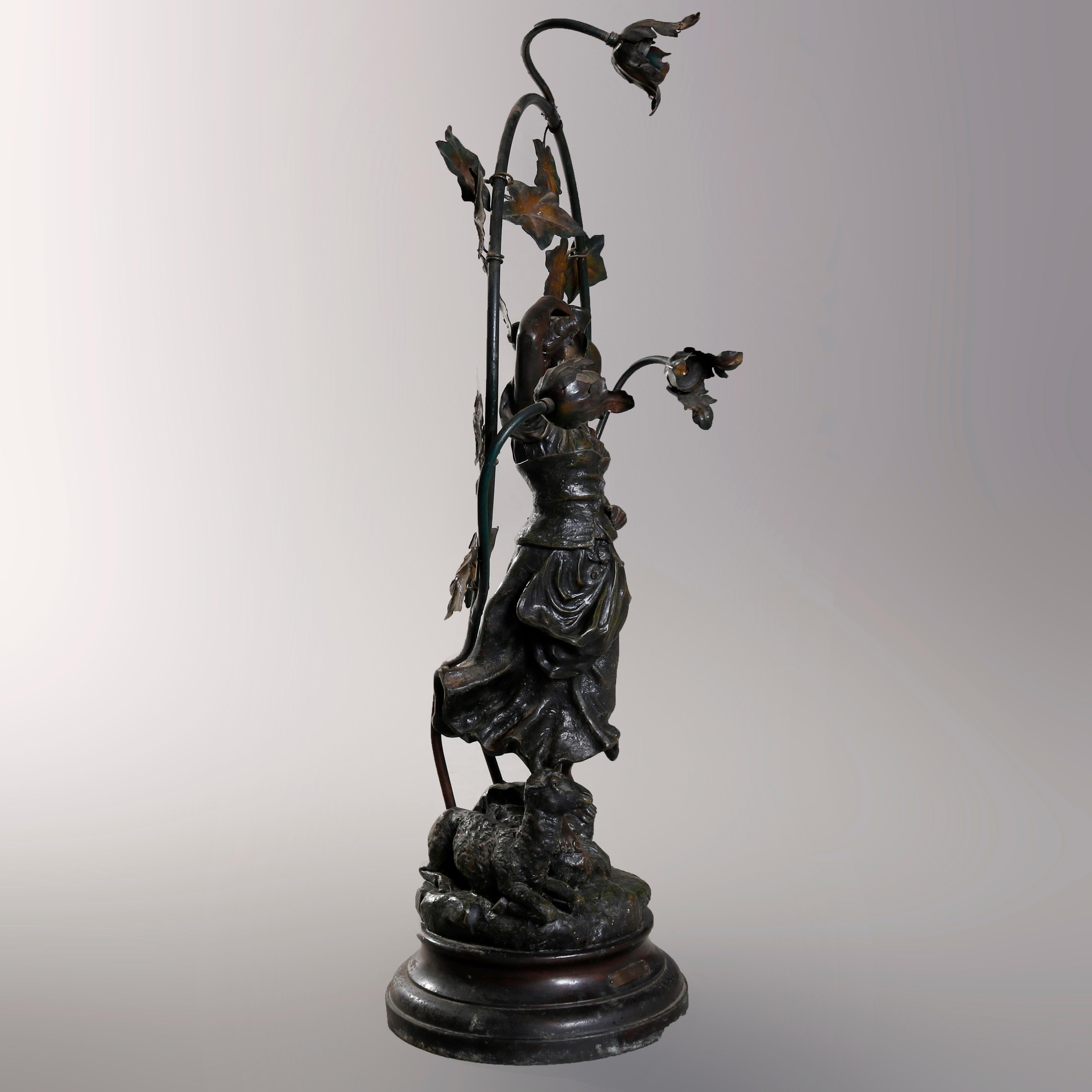 Antique Oversized Classical Bronzed Figural Newel Post Lamp, circa 1900 1
