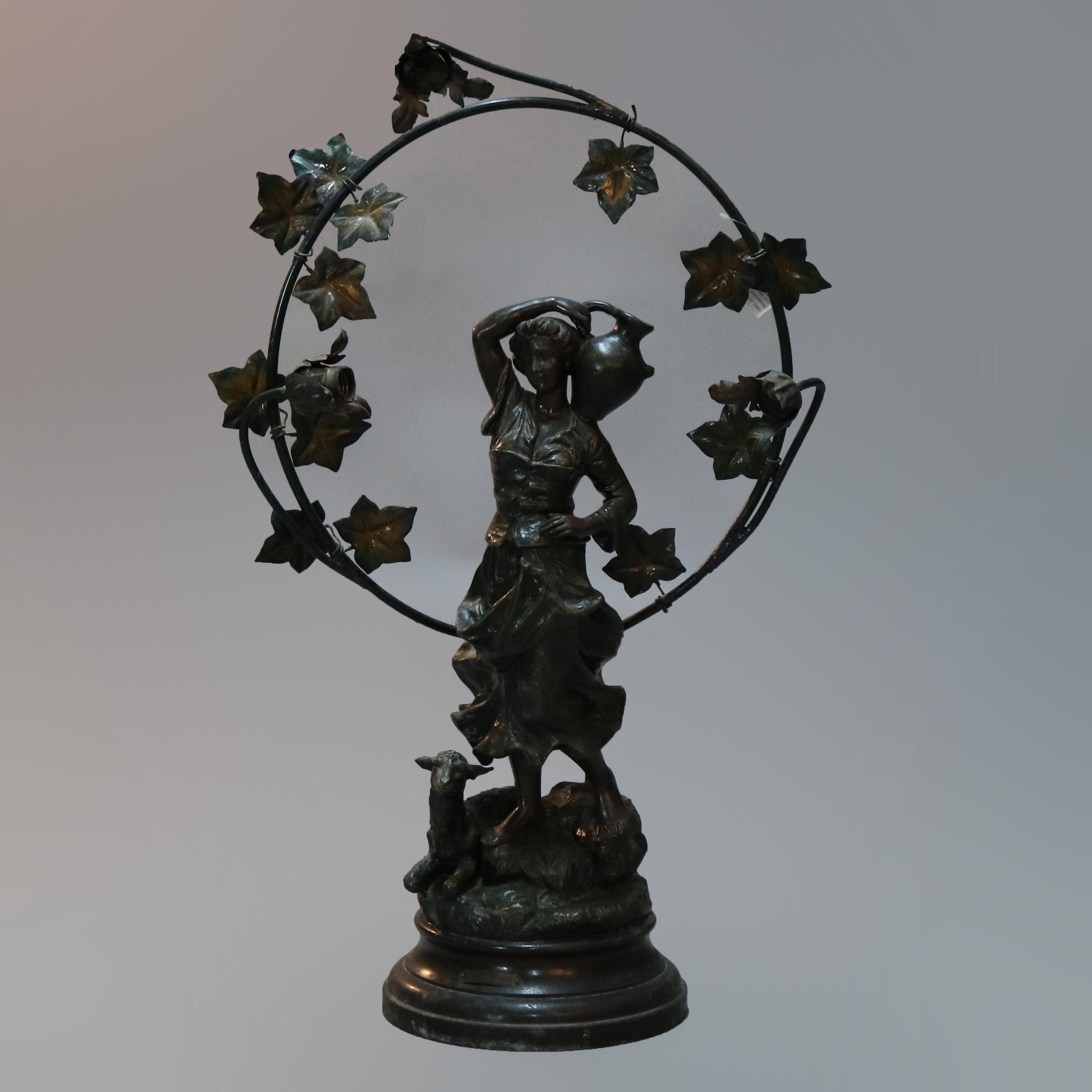 Antique Oversized Classical Bronzed Figural Newel Post Lamp, circa 1900 2