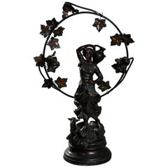 Vintage Oversized Classical Bronzed Figural Newel Post Lamp, circa 1900