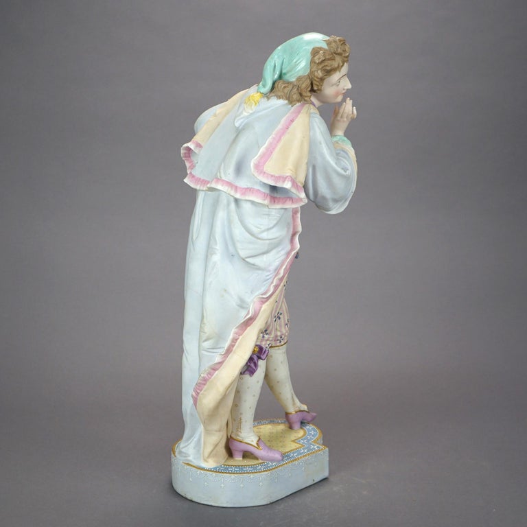 Hand-Painted Antique Oversized English Chelsea Bisque Porcelain Figure of a Young Man, 19th C For Sale