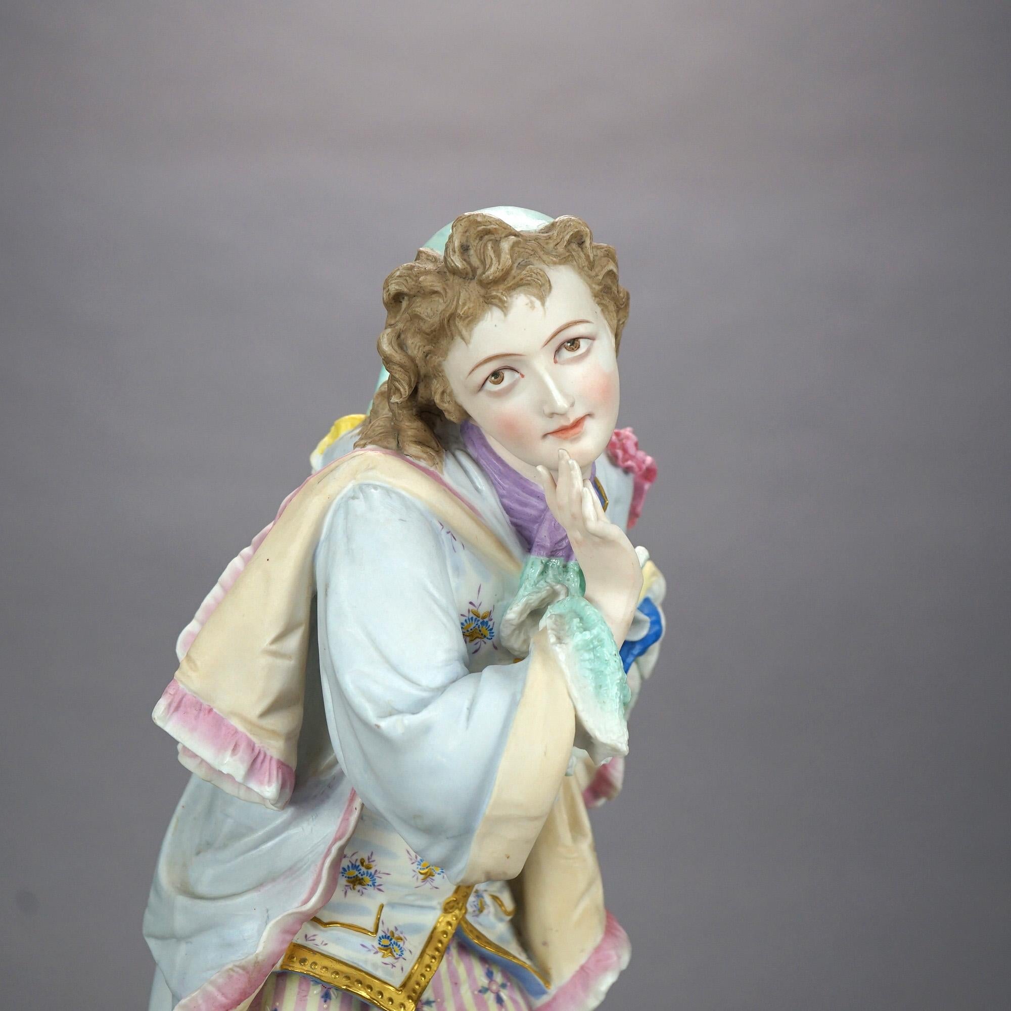 English Antique Oversized Chelsea or Vion Bisque Porcelain Figure of a Young Man, 19th C
