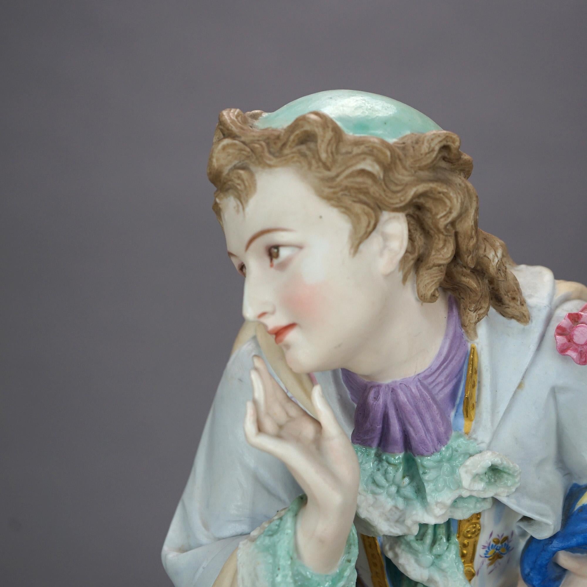 Hand-Painted Antique Oversized Chelsea or Vion Bisque Porcelain Figure of a Young Man, 19th C