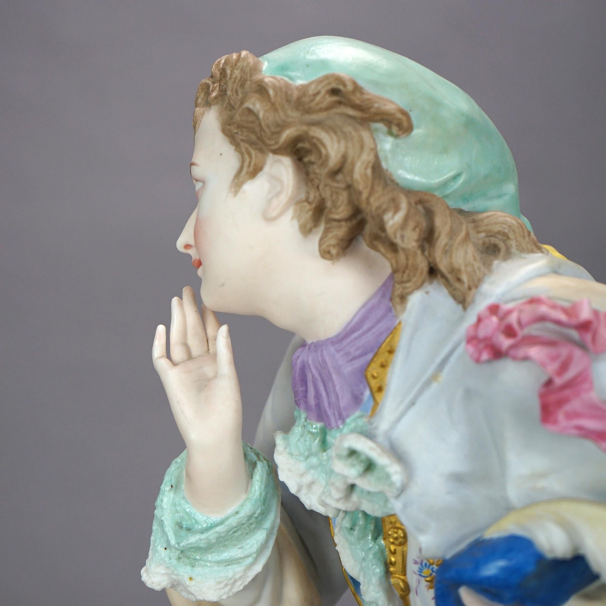 Antique Oversized Chelsea or Vion Bisque Porcelain Figure of a Young Man, 19th C In Good Condition In Big Flats, NY