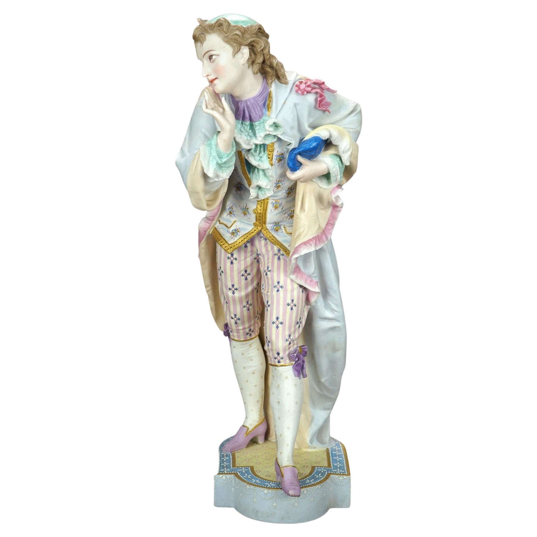 Antike übergroße Chelsea- oder Vion-Bisken-Porzellanfigur eines jungen Mannes, 19. Jahrhundert