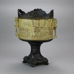 Antique Oversized English Polychromed Earthenware Pictorial Crusade Chalice 1890