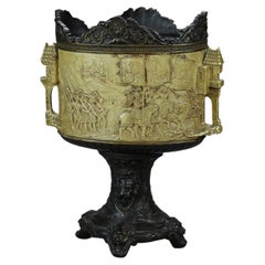 Antique Oversized English Polychromed Earthenware Pictorial Crusade Chalice 1890