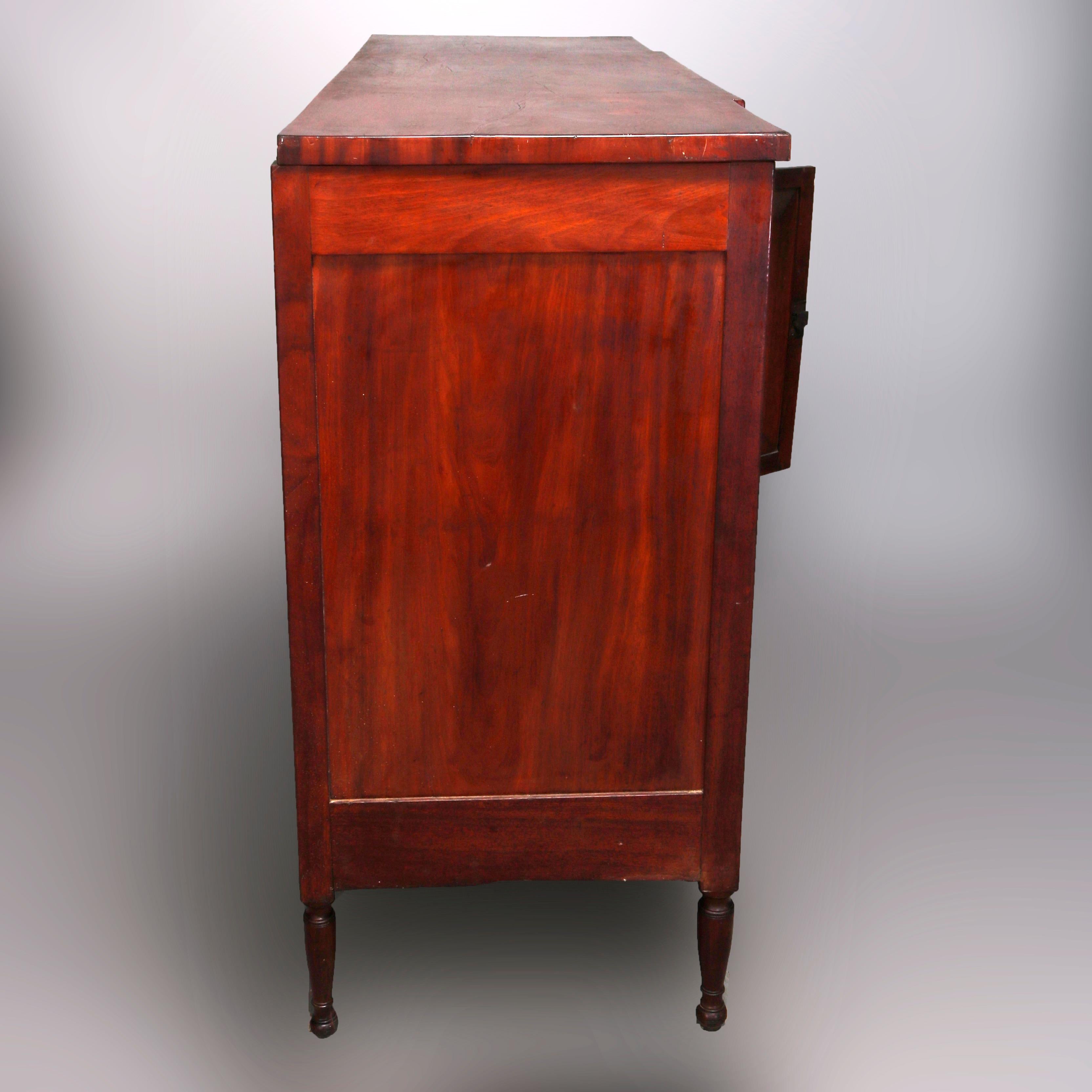 Carved Antique Oversized Federal Sheraton Flame Mahogany Sideboard, circa 1820