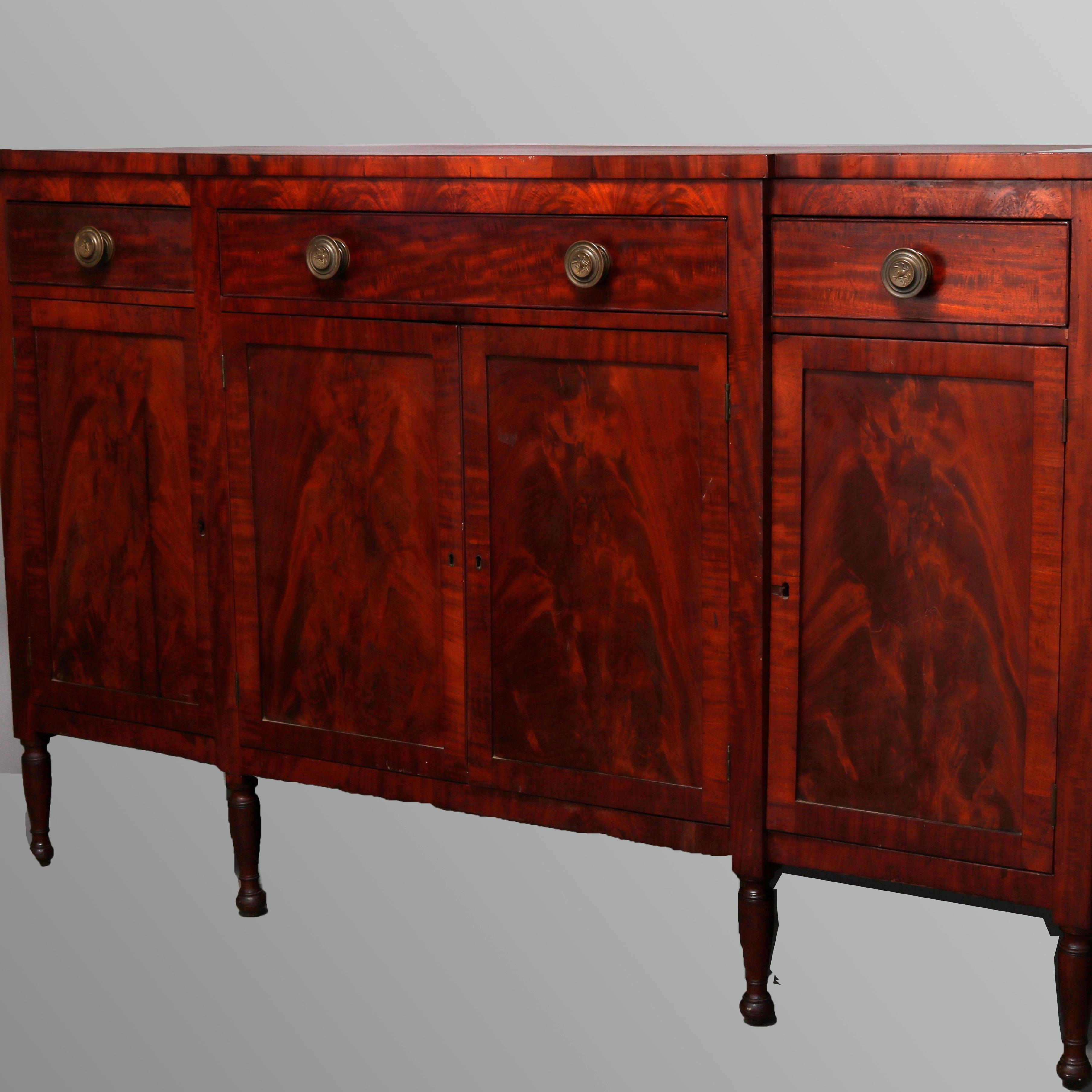 Antique Oversized Federal Sheraton Flame Mahogany Sideboard, circa 1820 In Good Condition In Big Flats, NY