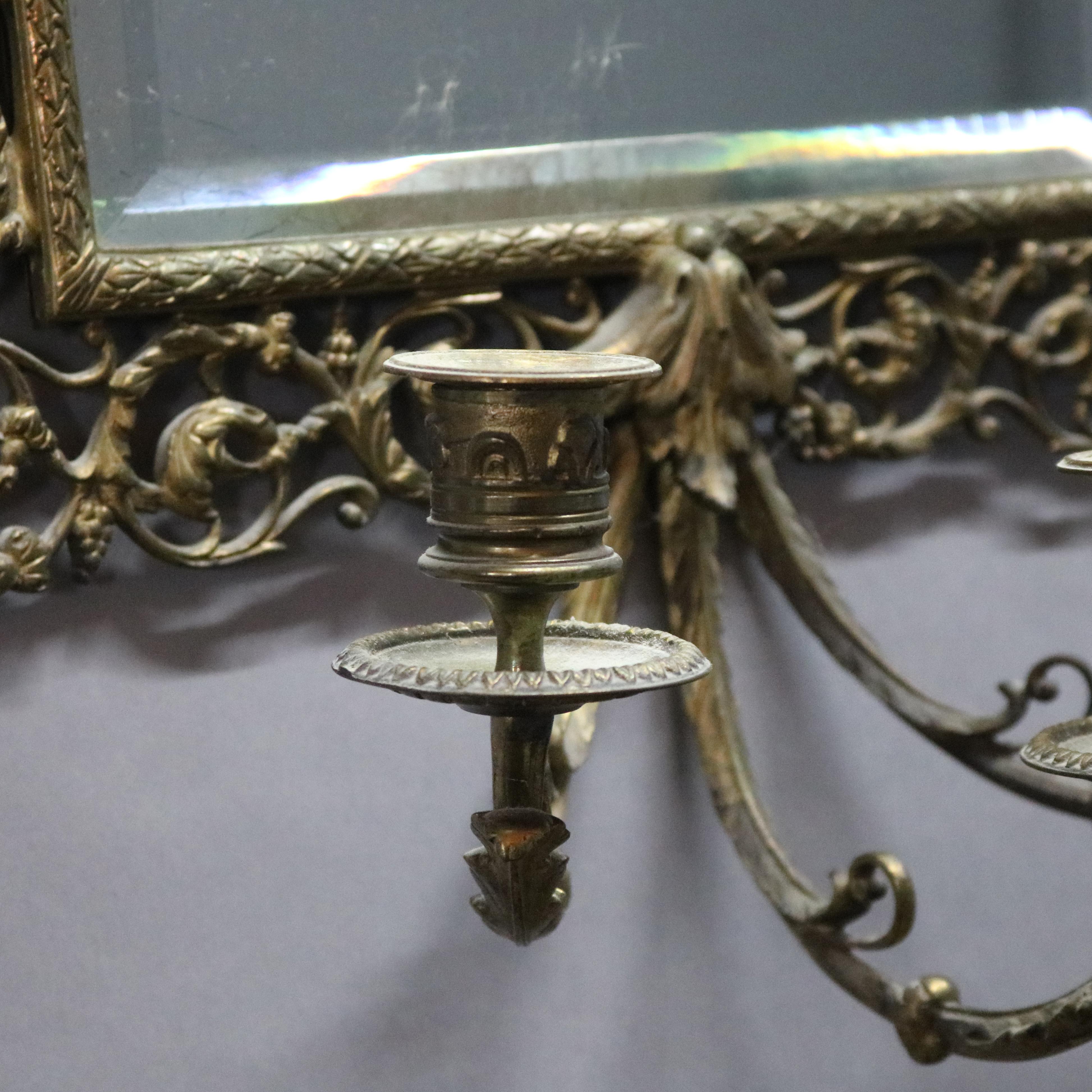 Antique Oversized Figural Bronze Baroque Mirrored Candle Wall Sconces circa 1890 3