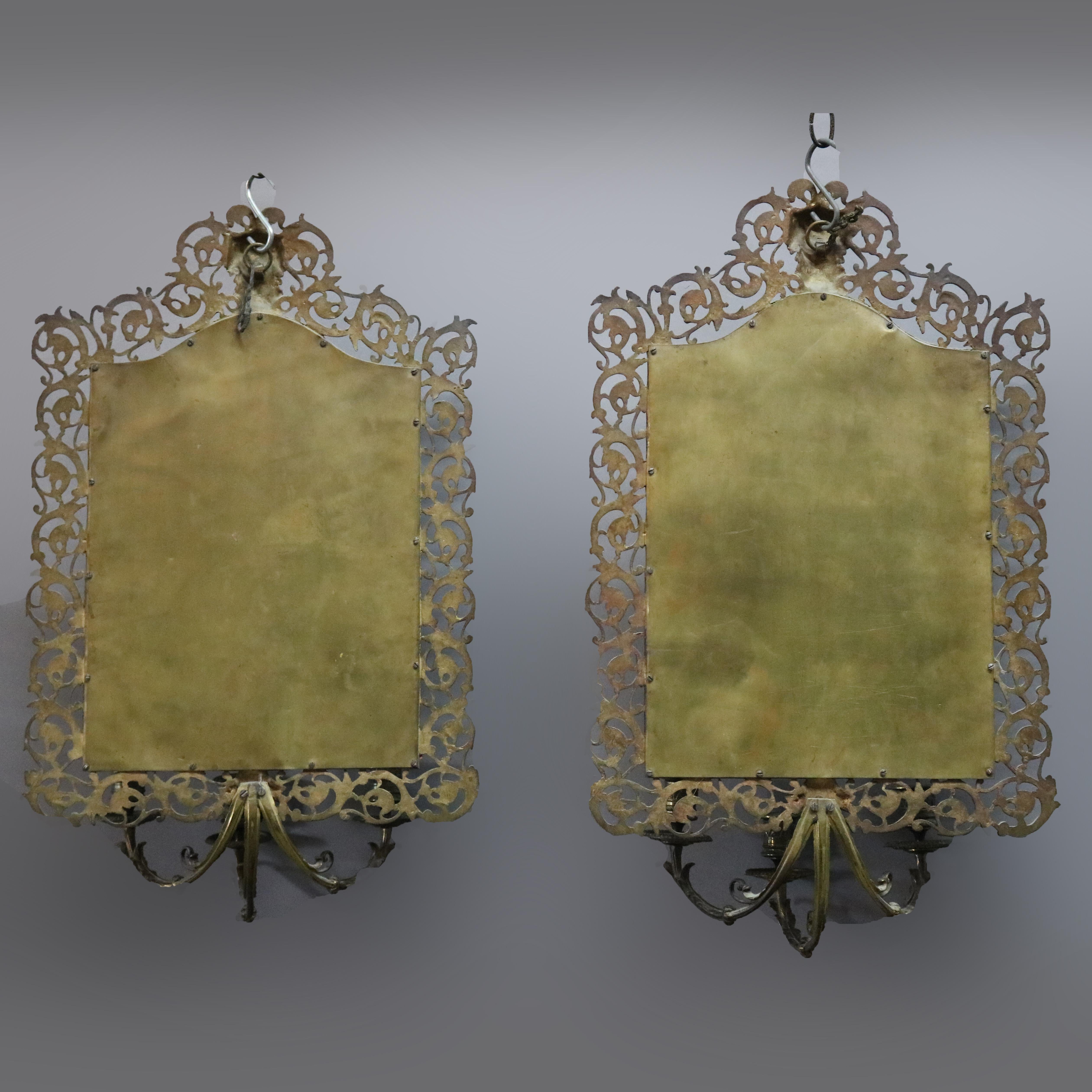 Antique Oversized Figural Bronze Baroque Mirrored Candle Wall Sconces circa 1890 6