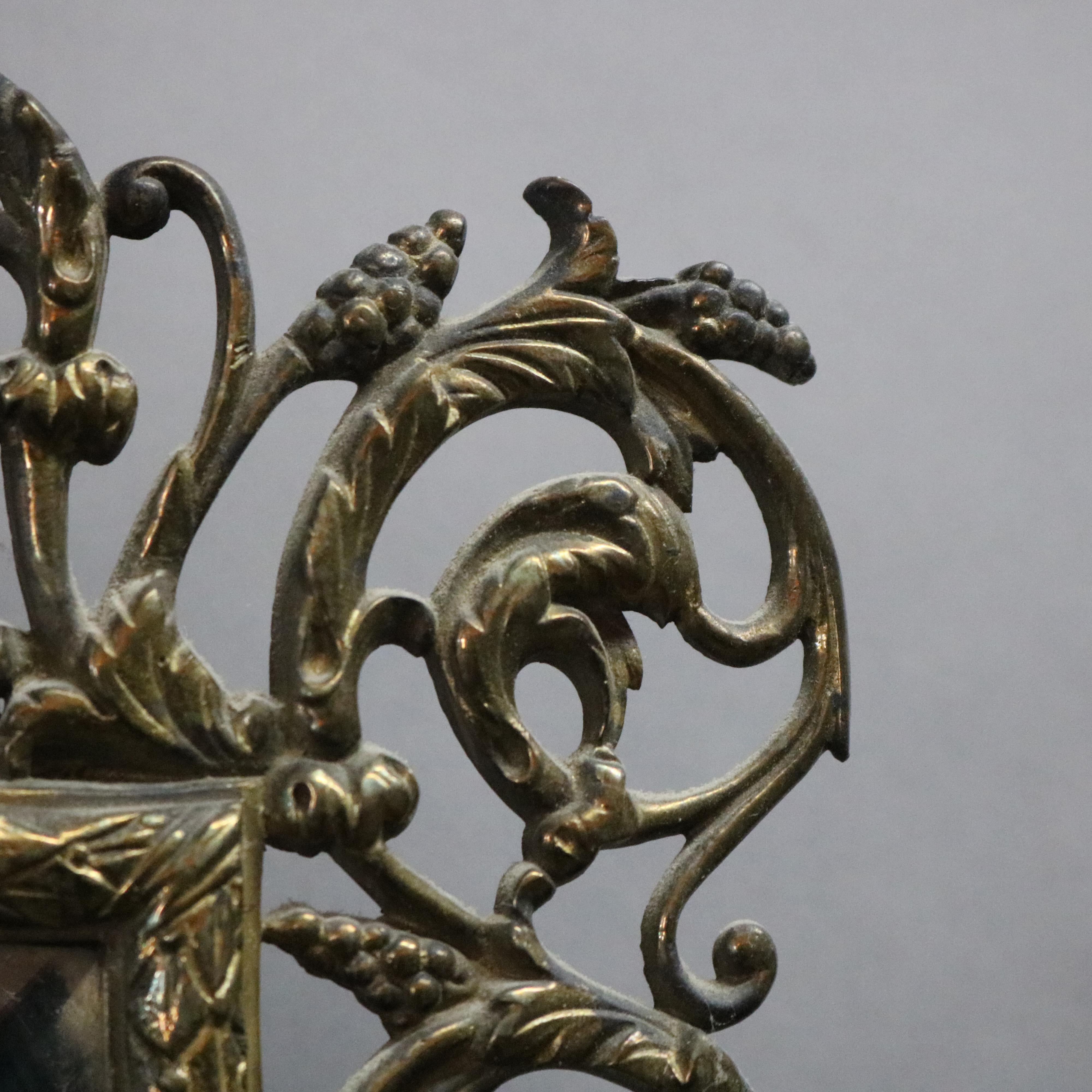 Antique Oversized Figural Bronze Baroque Mirrored Candle Wall Sconces circa 1890 In Good Condition In Big Flats, NY