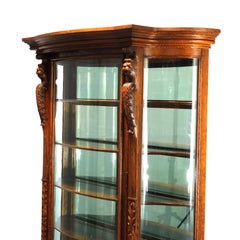 Antique Oversized Figural RJ Horner School Oak China Cabinet, Circa 1900