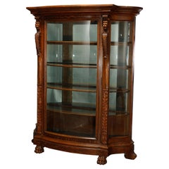 Antique Oversized Figural RJ Horner School Oak China Cabinet, Circa 1900