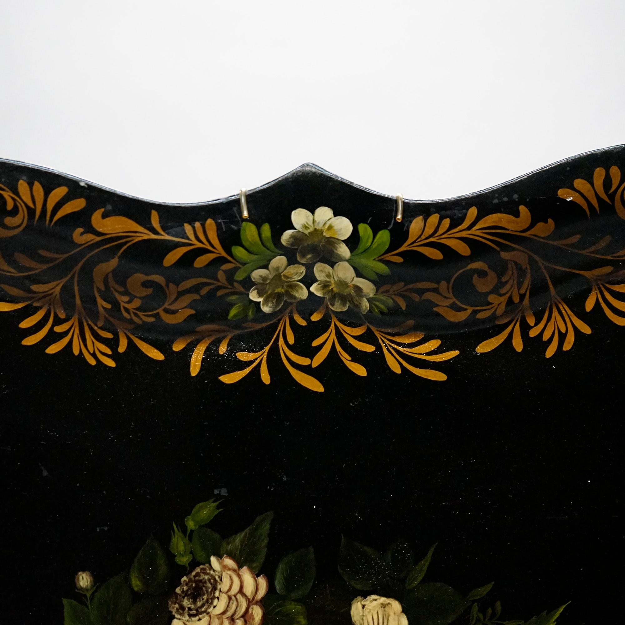 Antique Oversized Floral Painted Toleware Serving Tray 19th C 1