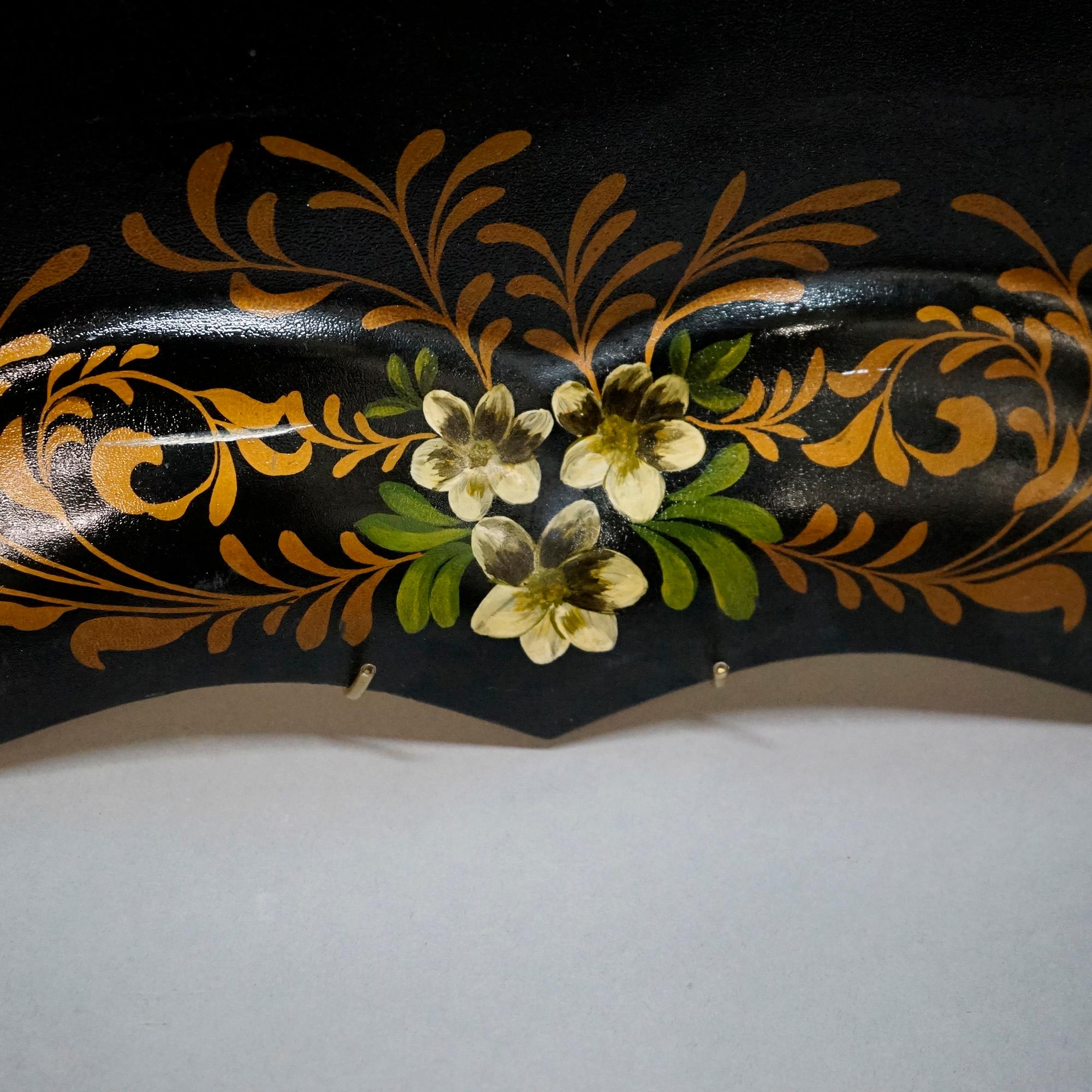 Antique Oversized Floral Painted Toleware Serving Tray 19th C 4