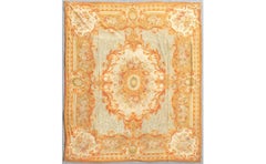 Antique Oversized French Aubusson Rug in Gold Floral Medallion - Rug & Kilim
