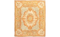 Antique Oversized French Aubusson Rug in Gold Floral Medallion - Rug & Kilim