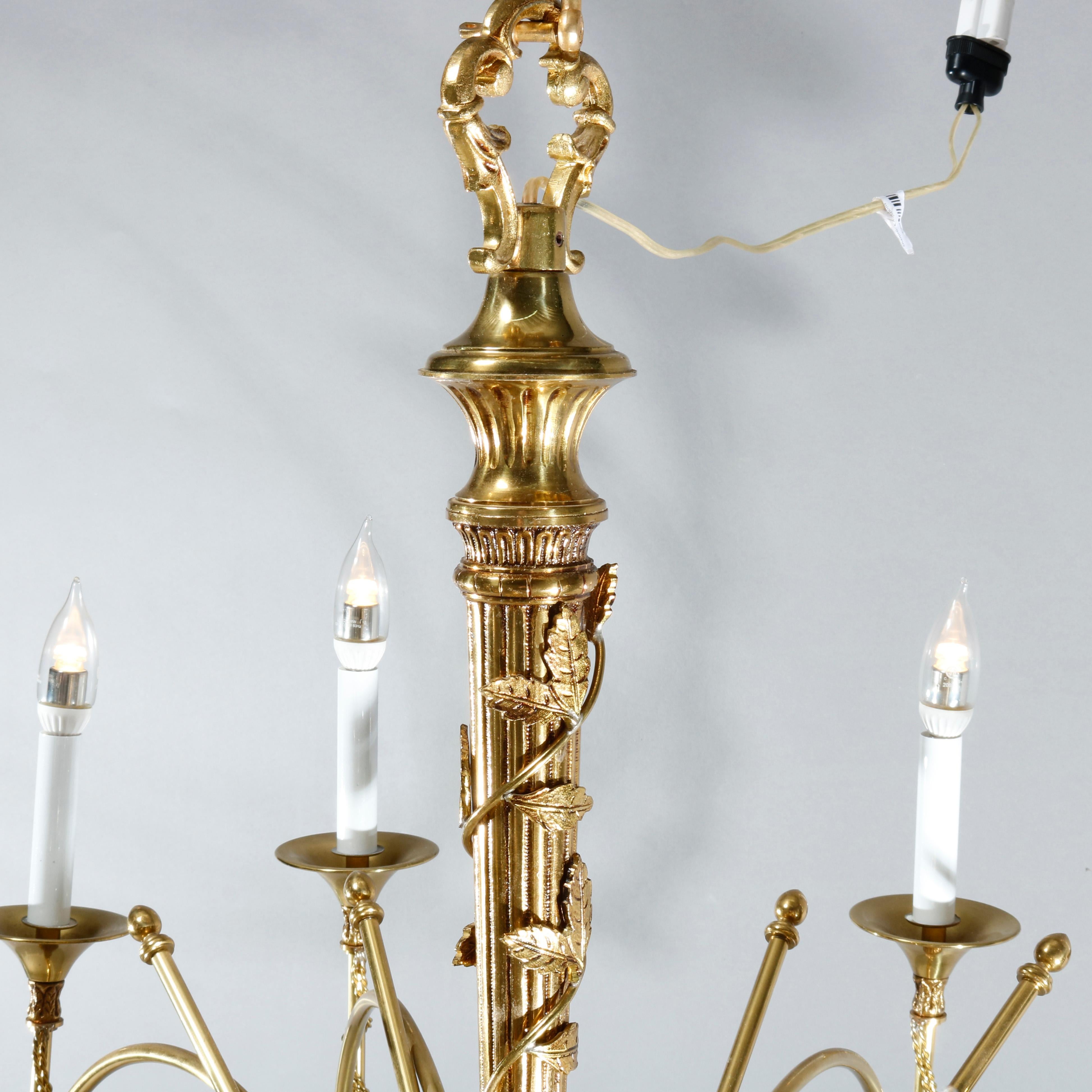 Antique Oversized French Empire Brass Trumpet Form Chandelier, 20th Century 4