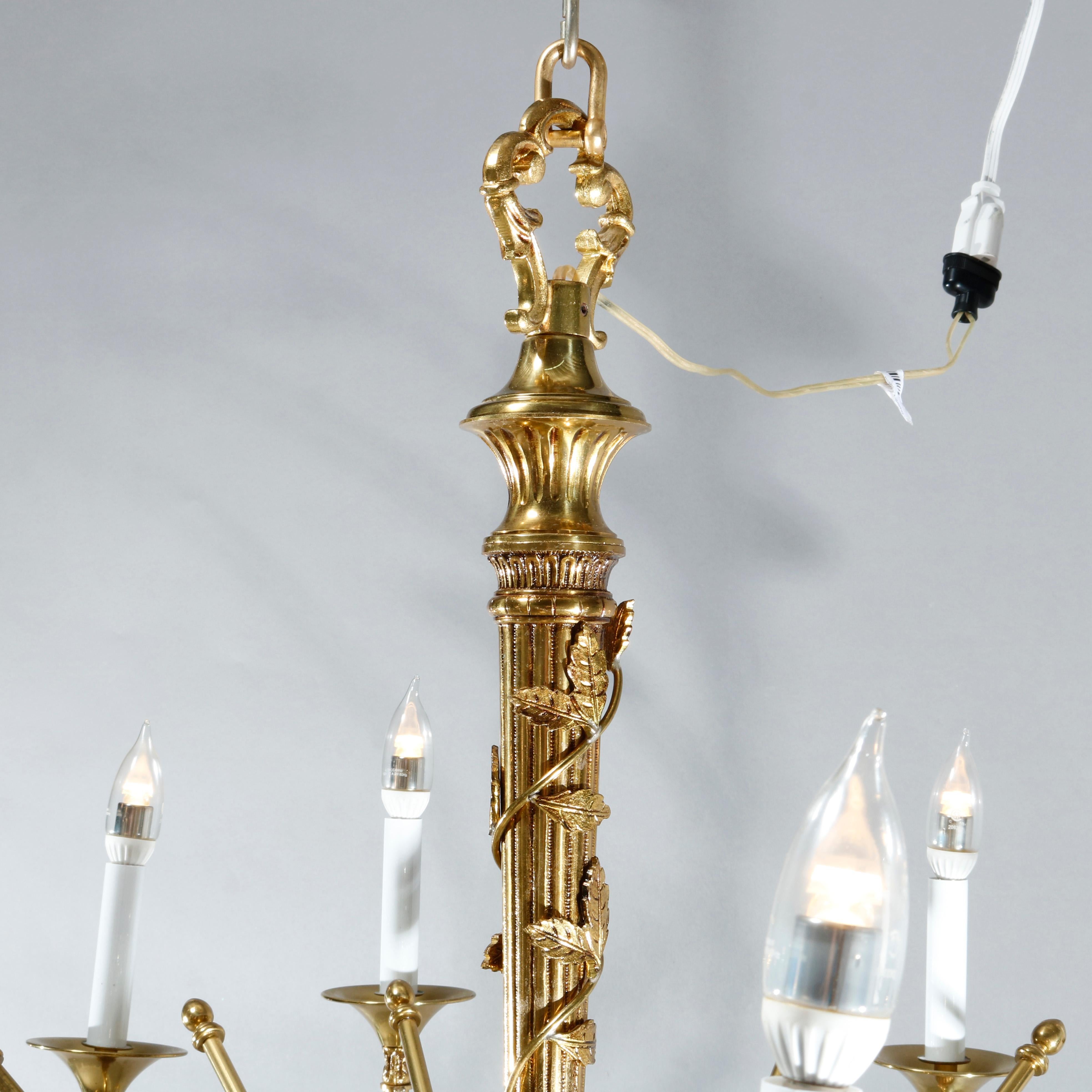 Antique Oversized French Empire Brass Trumpet Form Chandelier, 20th Century 3