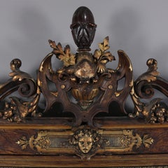Antique Oversized French Empire Figural Carved Giltwood Tall Wall Mirror