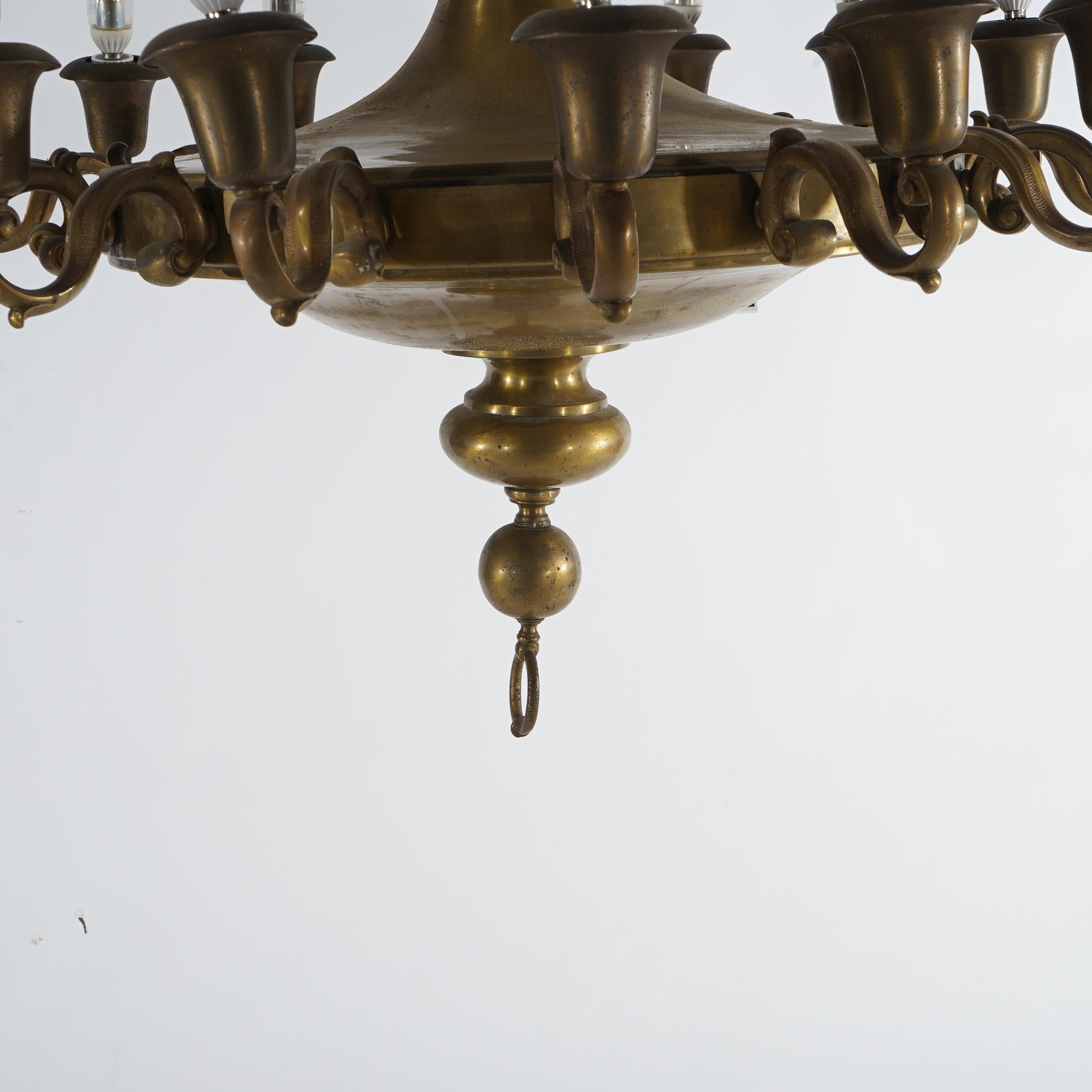 Antique Oversized French Empire Style Brass  16-Light Pan Chandelier, 20th C For Sale 4