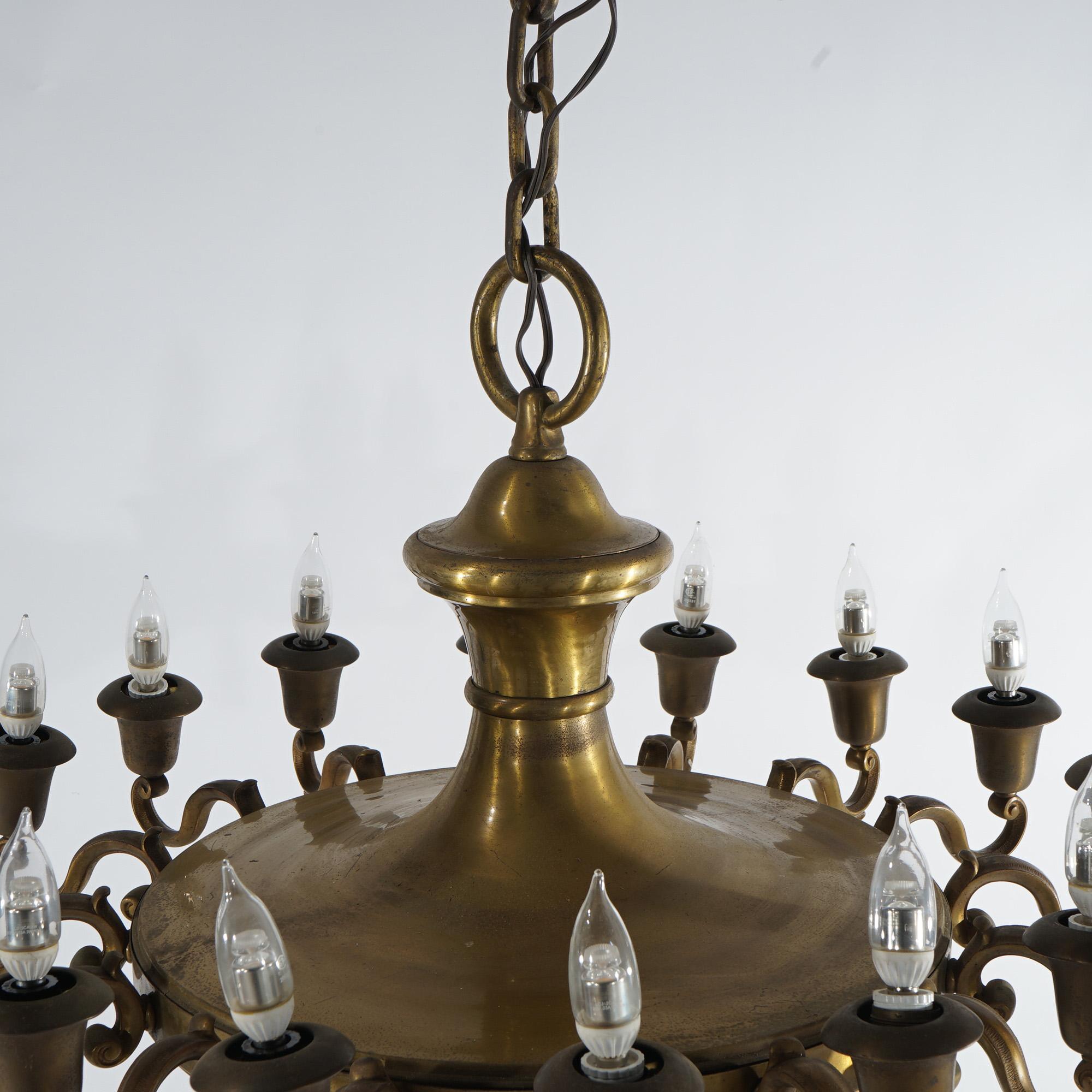 Antique Oversized French Empire Style Brass  16-Light Pan Chandelier, 20th C For Sale 5
