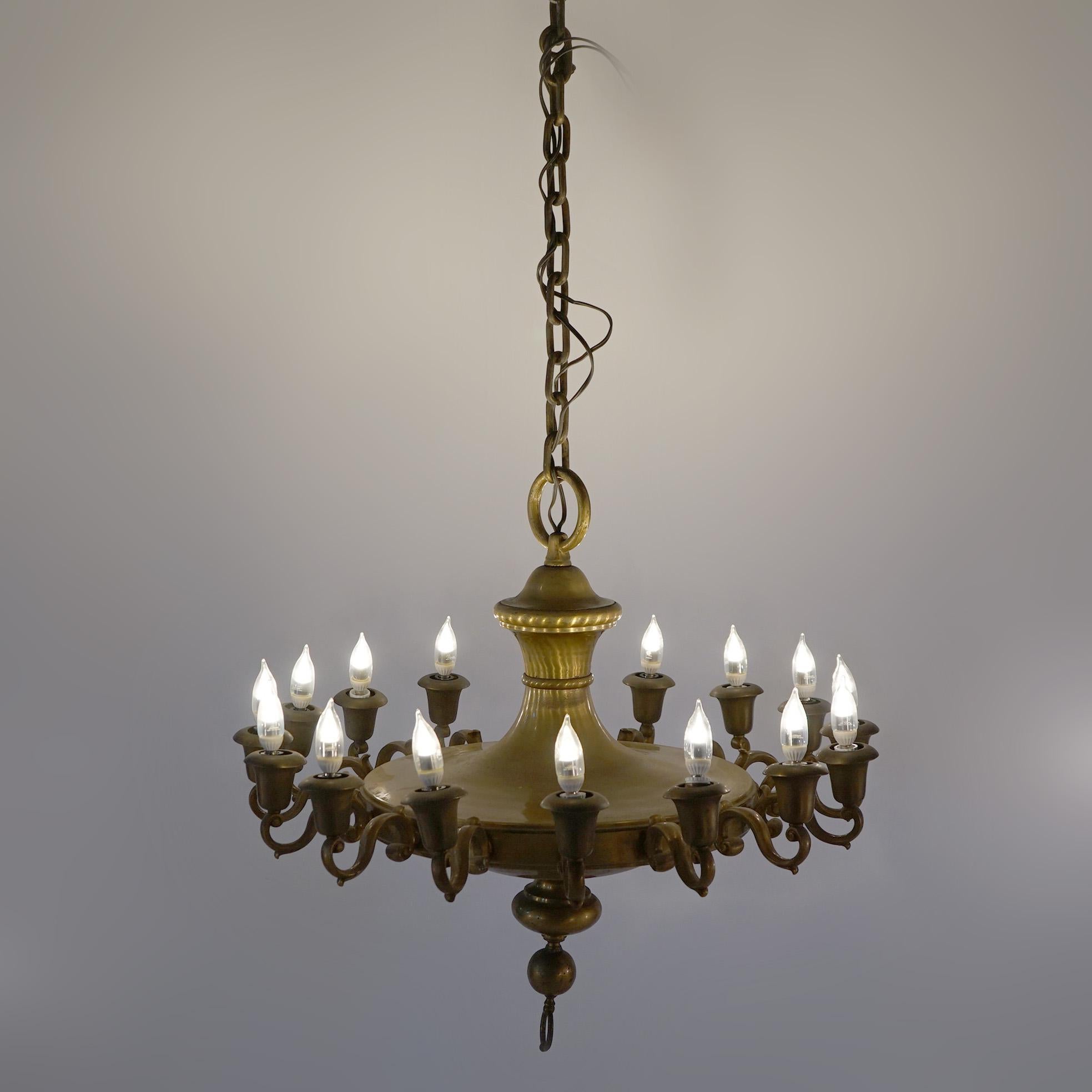 Antique Oversized French Empire Style Brass  16-Light Pan Chandelier, 20th C For Sale 12