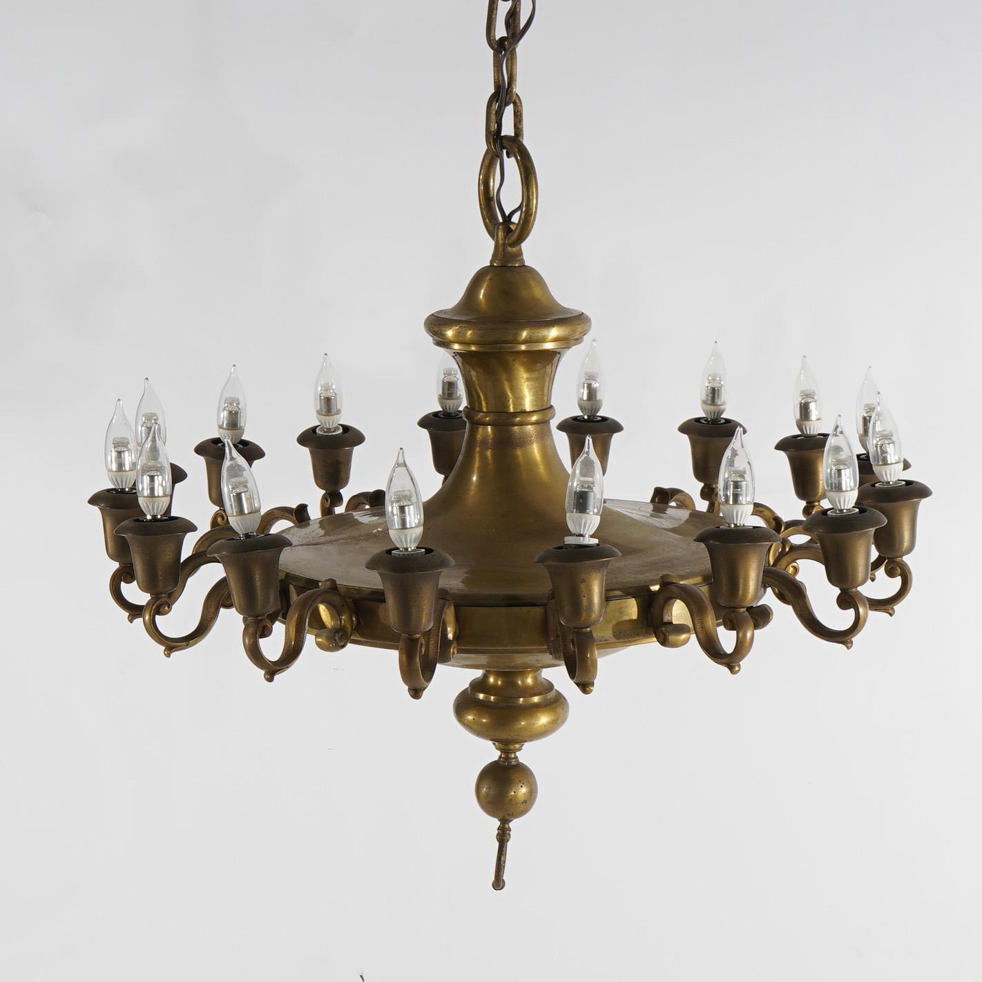 Ebonized Antique Oversized French Empire Style Brass  16-Light Pan Chandelier, 20th C For Sale