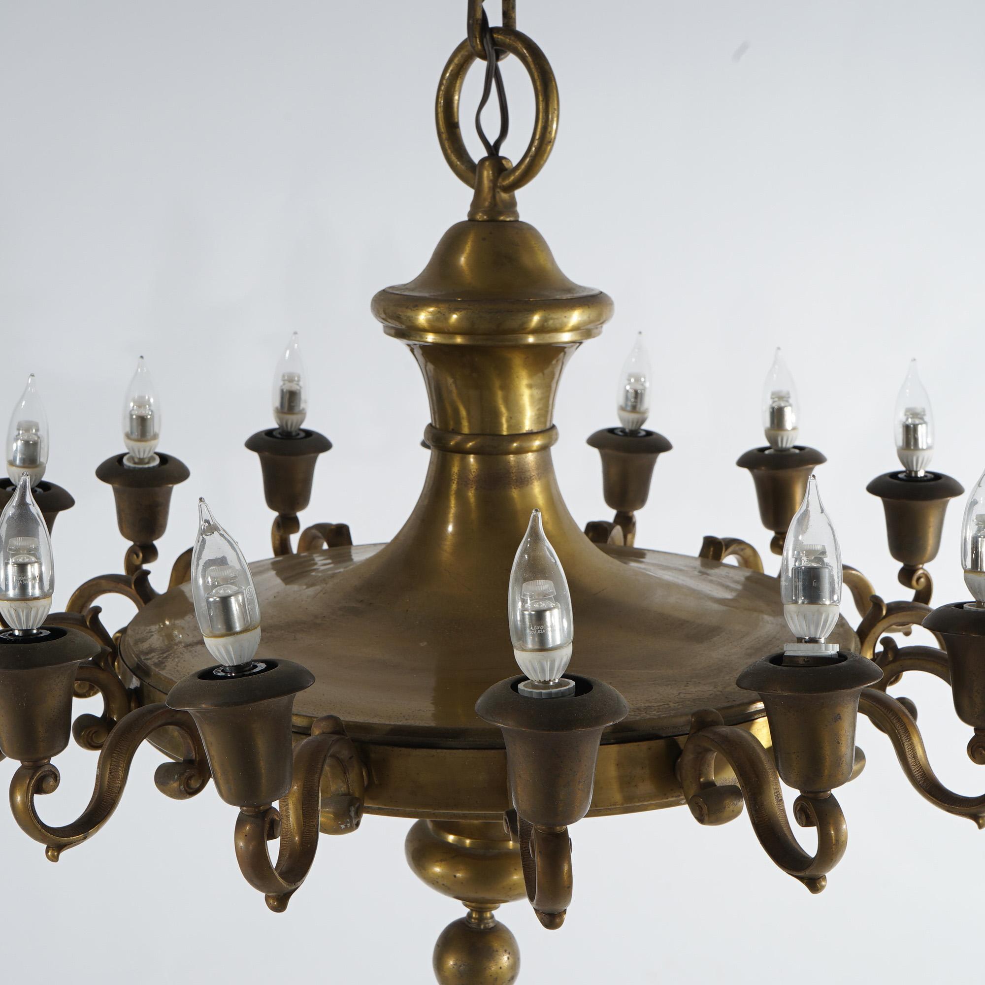 Antique Oversized French Empire Style Brass  16-Light Pan Chandelier, 20th C For Sale 2