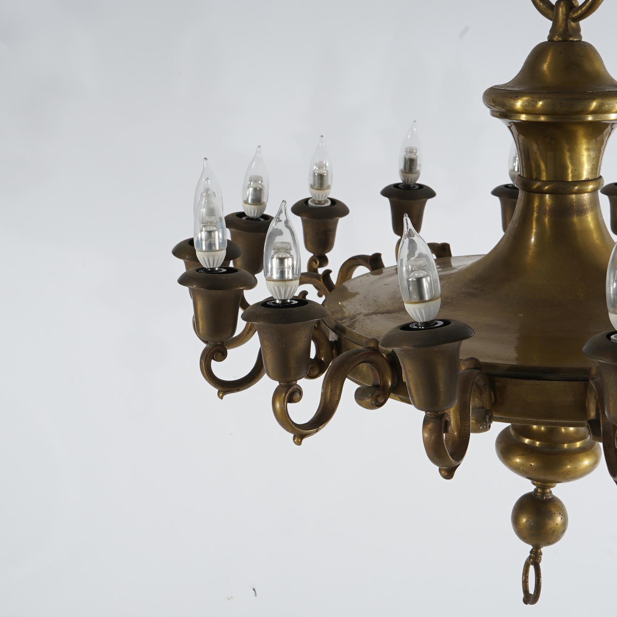 Antique Oversized French Empire Style Brass  16-Light Pan Chandelier, 20th C For Sale 3