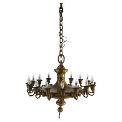 Vintage Oversized French Empire Style Brass  16-Light Pan Chandelier, 20th C