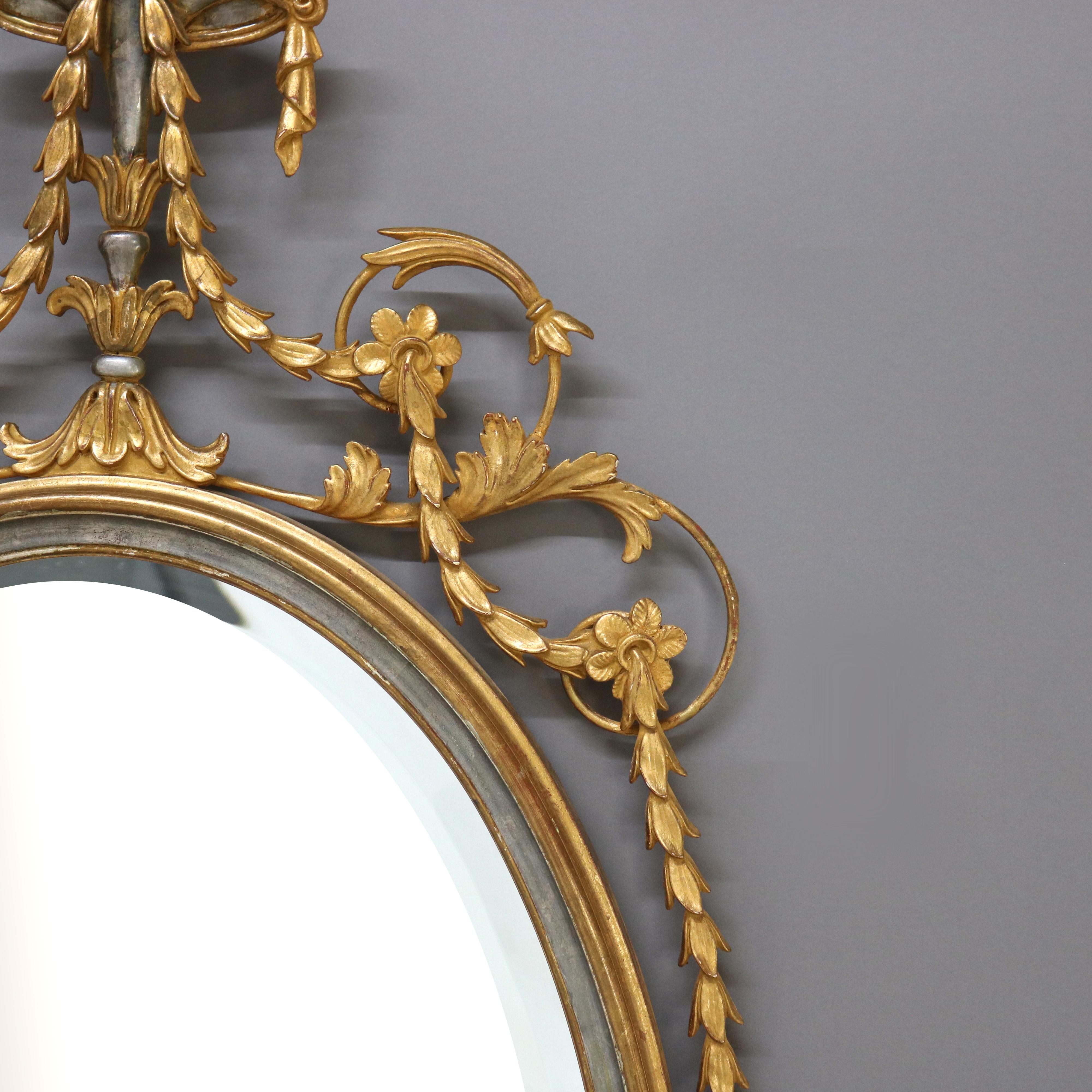 Antique Oversized French Giltwood Wall Mirror with Silver Embellishments In Good Condition For Sale In Big Flats, NY