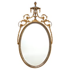 Antique Oversized French Giltwood Wall Mirror with Silver Embellishments