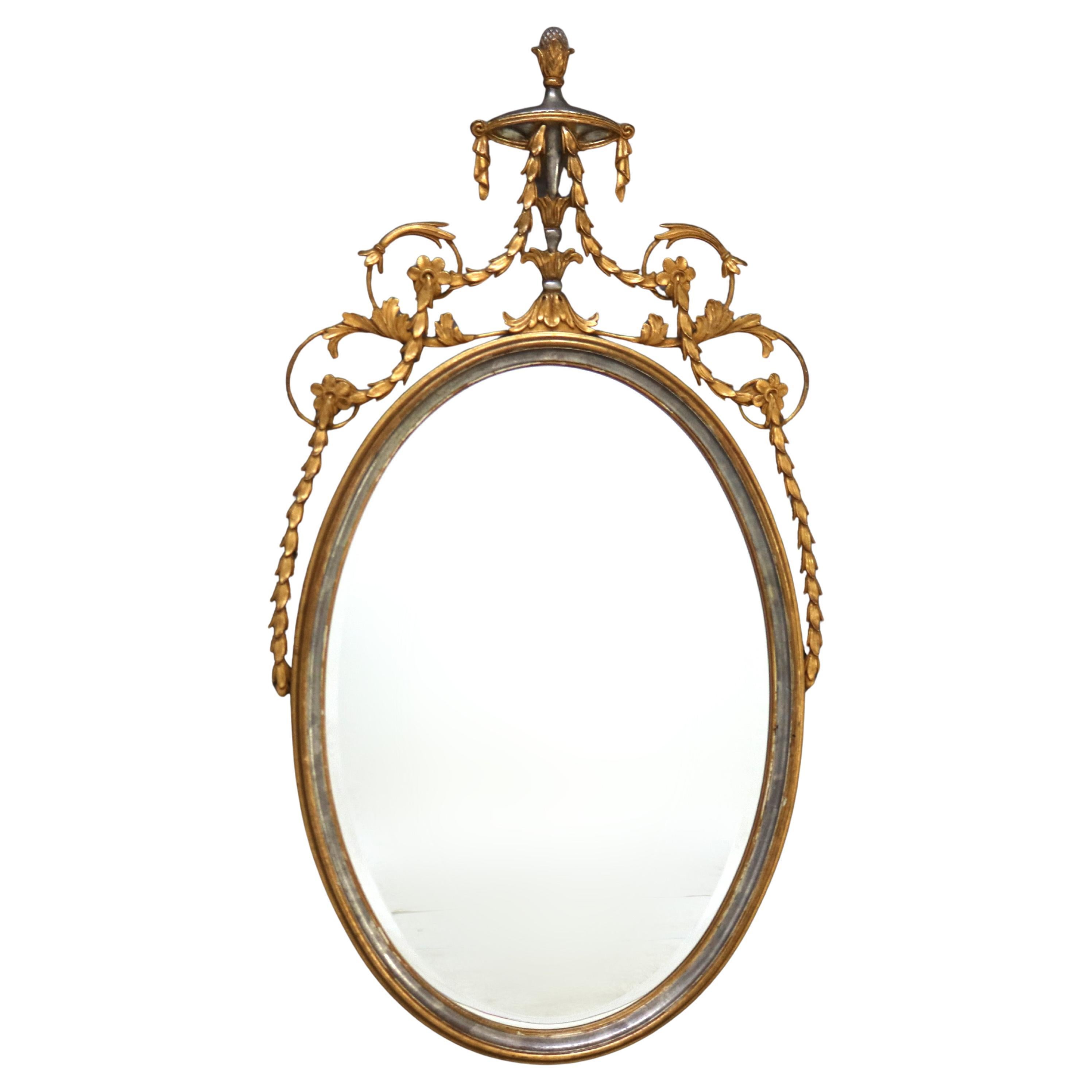 Antique Oversized French Giltwood Wall Mirror with Silver Embellishments For Sale