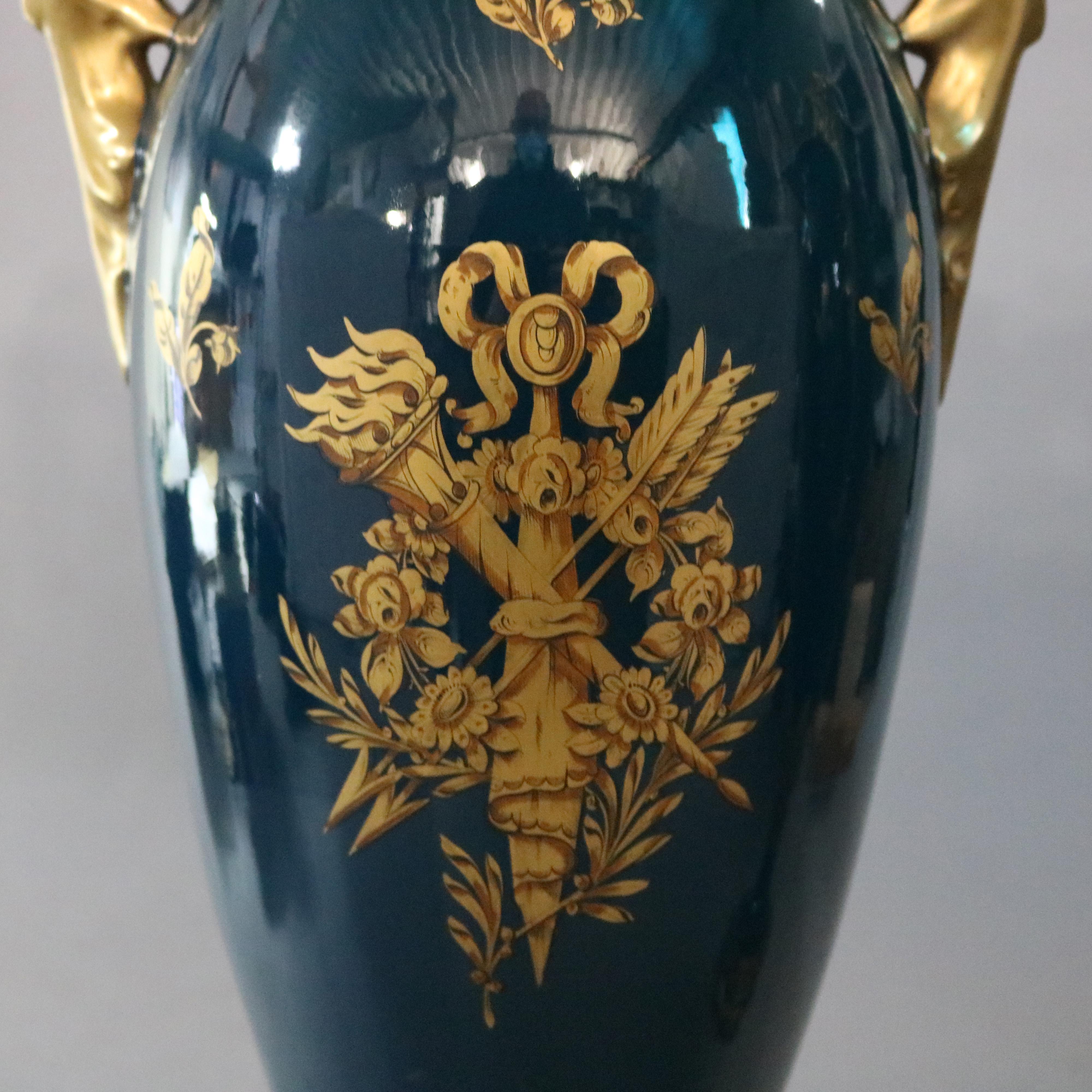 20th Century Antique Oversized French Limoges Figural Gilt Porcelain Vases, Jacob Petit