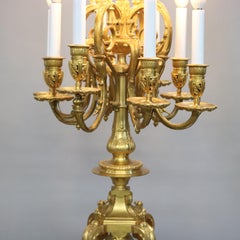 Antique Oversized French Louis XIV Gilt Bronze Candelabra Table Lamp