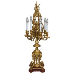 Antique Oversized French Louis XIV Gilt Bronze Candelabra Table Lamp