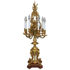 Antique Oversized French Louis XIV Gilt Bronze Candelabra Table Lamp