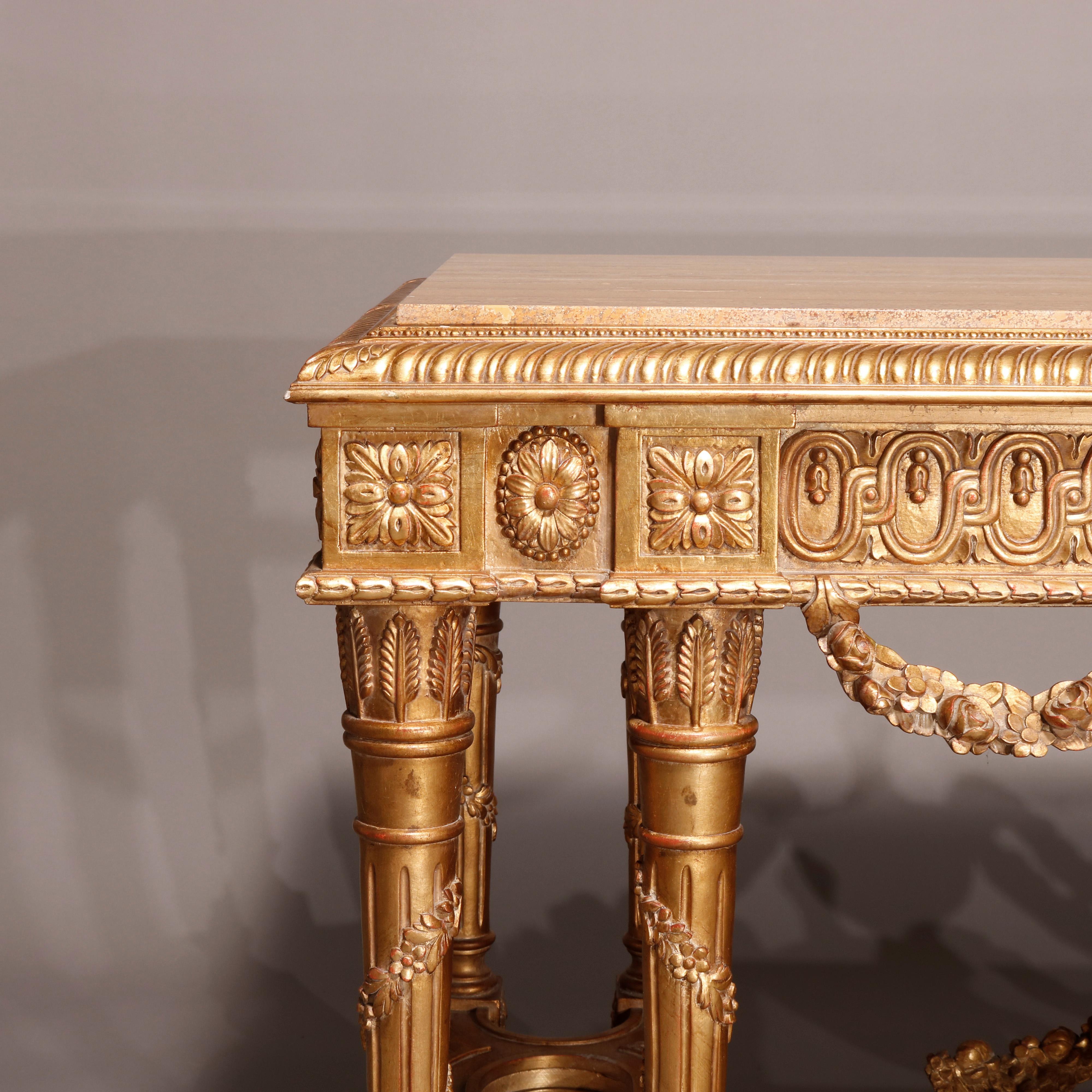 Antique Oversized French Empire Style Giltwood Marble Top Parlor Table 20th C In Good Condition In Big Flats, NY