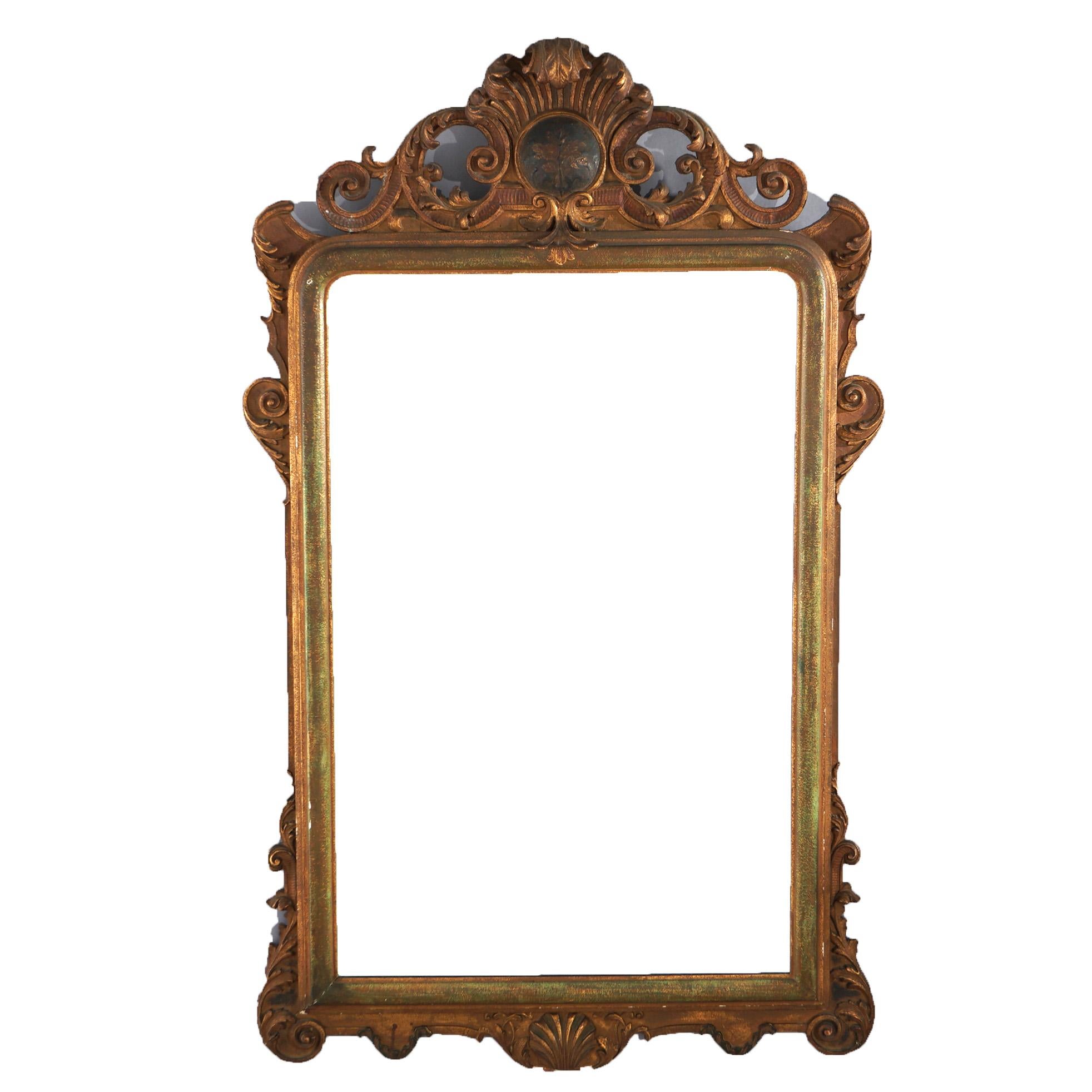 Antique Oversized French Louis XVI Giltwood Mirror with Scroll & Foliate Elements, C1920

Measures- 58.5''H x 35.5''W x 4.25''D; 40.25'' x 26'' sight