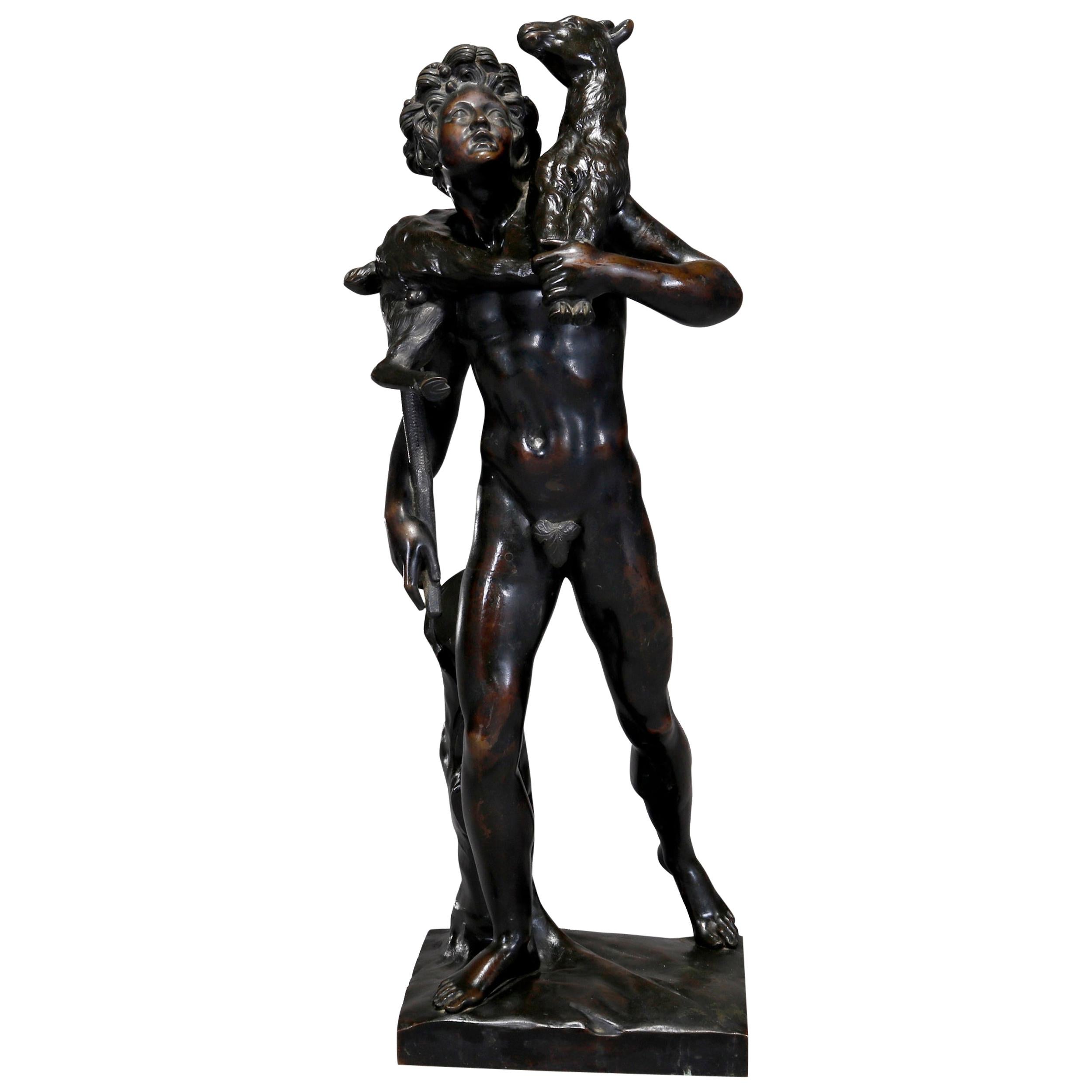 Antique Oversized French Neoclassical Bronze Sculpture of Boy 
Sheep
