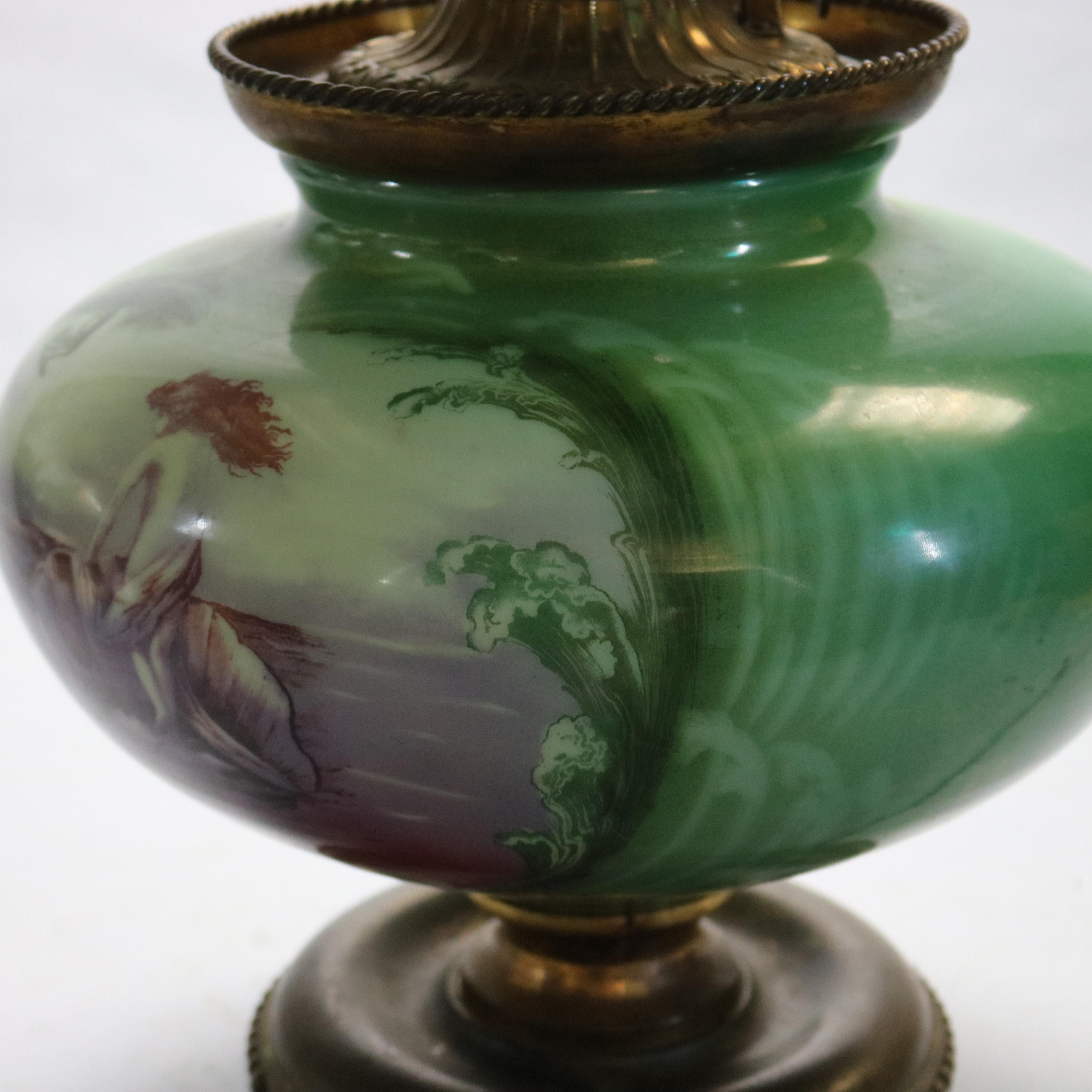 19th Century Antique Oversized Gone with the Wind Lamp, Hand-Painted Scenic with Mermaid